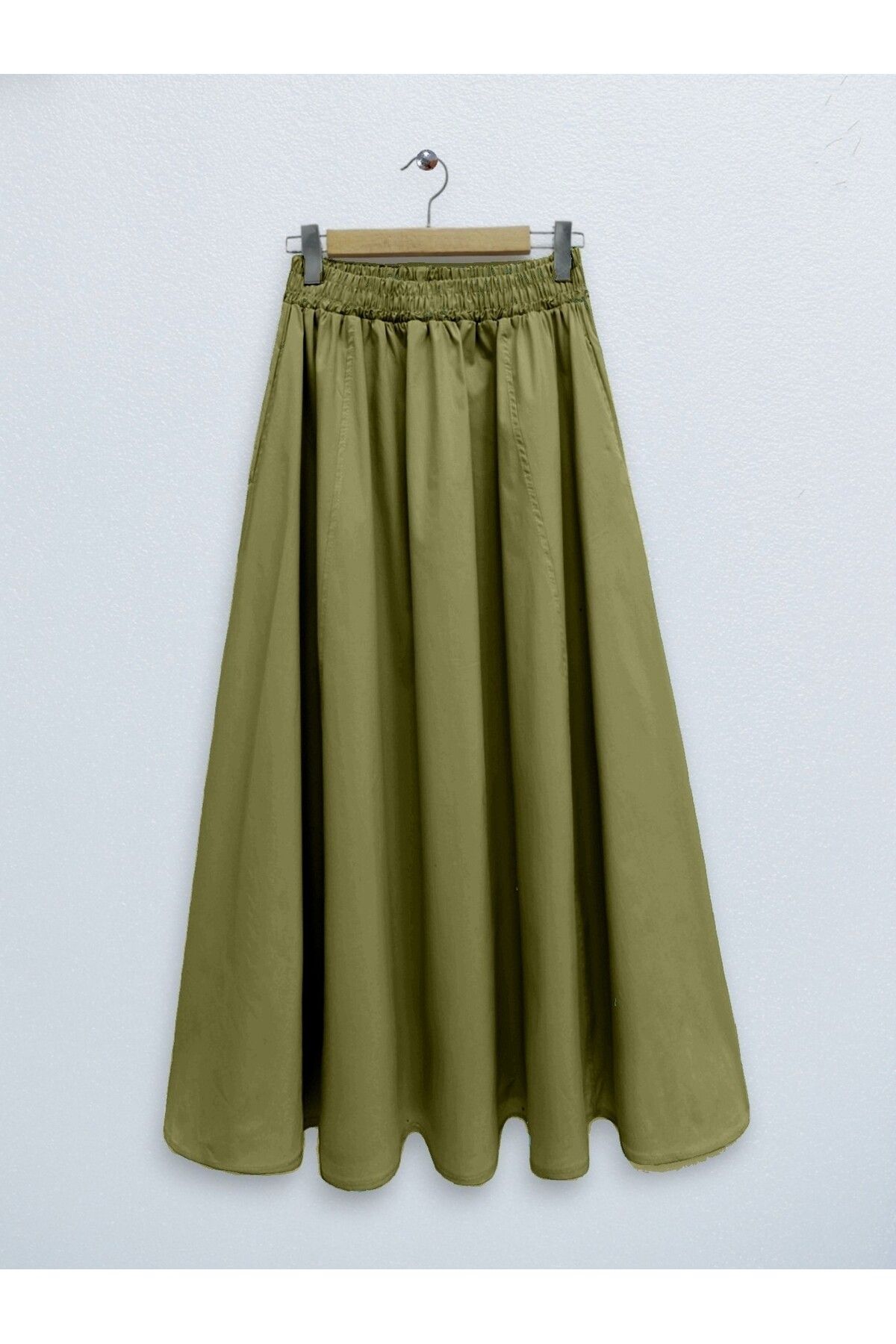 mahira collection Beli Lastikli Çift Cepli Poplin Kloş Etek