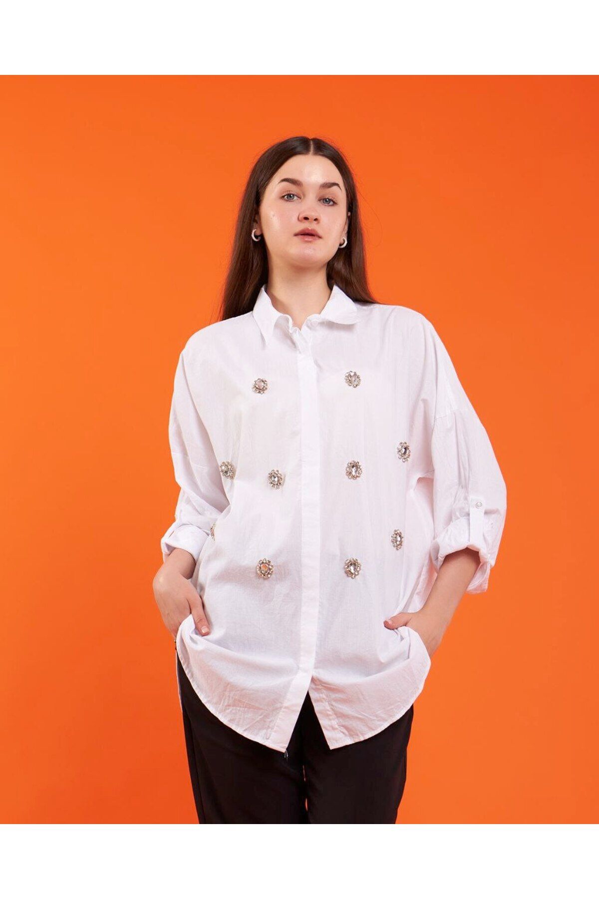 Butik Ayseba Kadın Taşlı Pamuklu Gömlek