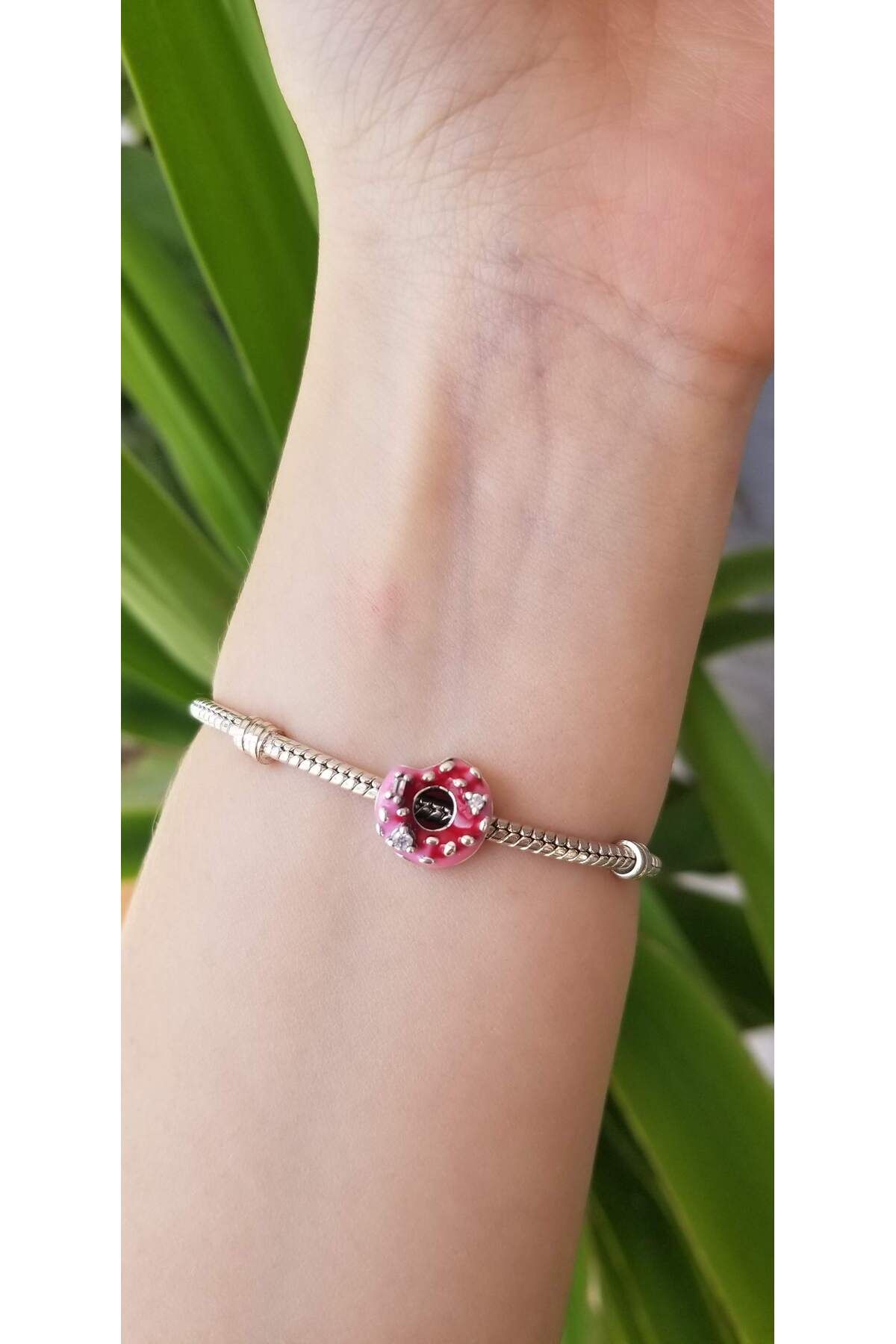 şengül takı evi Gümüş Şirin Tatlı Pembe Donut Moments Bilekliklere Uyumlu Charm