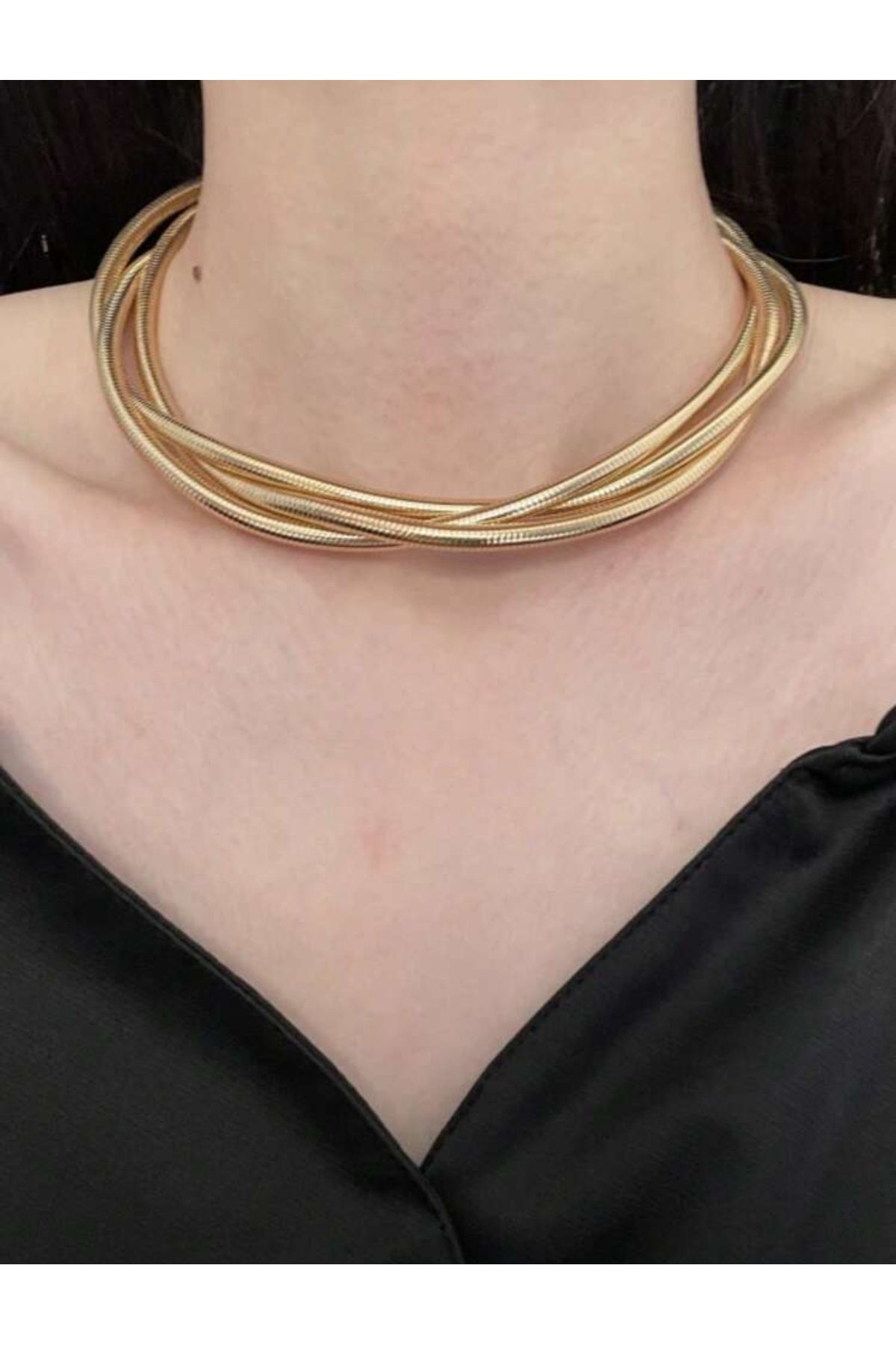 La Saade Golden Flow Spiral-Gold Rengi Sipiral Choker Kolye