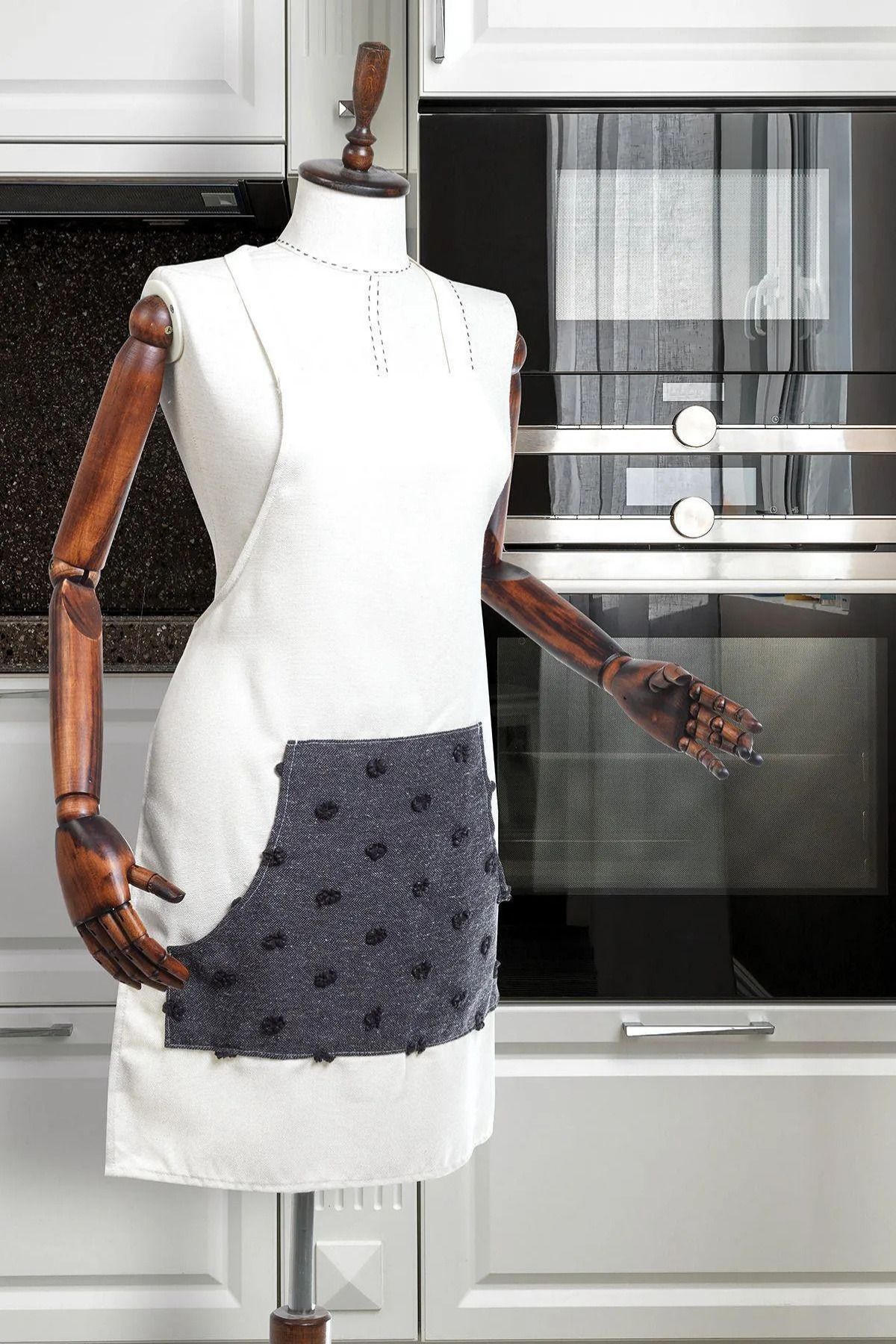 BUGİ HOME COLLECTİON Puantiyeli Şef Aşçı Mutfak Önlüğü - Cepli, Leke Tutmaz, Unisex