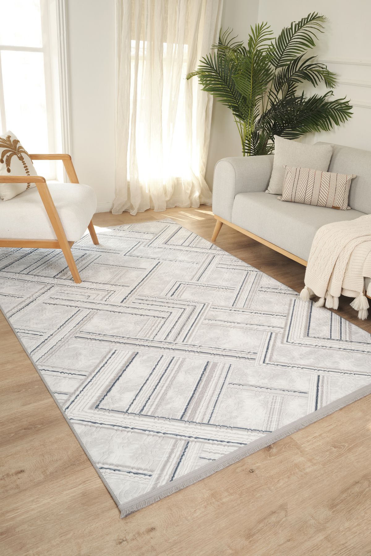 Classy Home Living Kaylee Yıkanabilir Düz Saçak Kaymaz Tabanlı Kesme Rulo Halı Yolluk,Oturma Odası,Mutfak A.Gri-7014