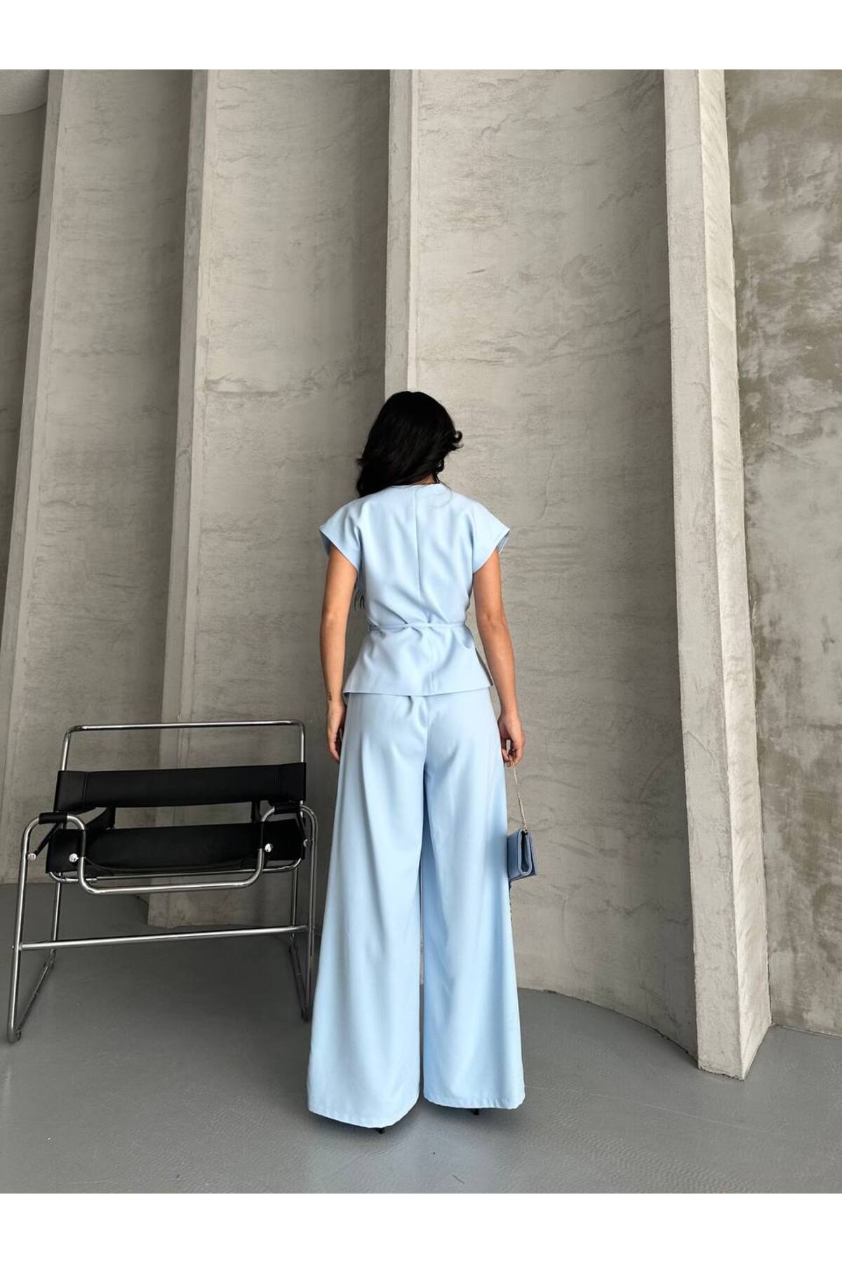 Ensemble gilet bleu bébé à nouer - Görsel 7