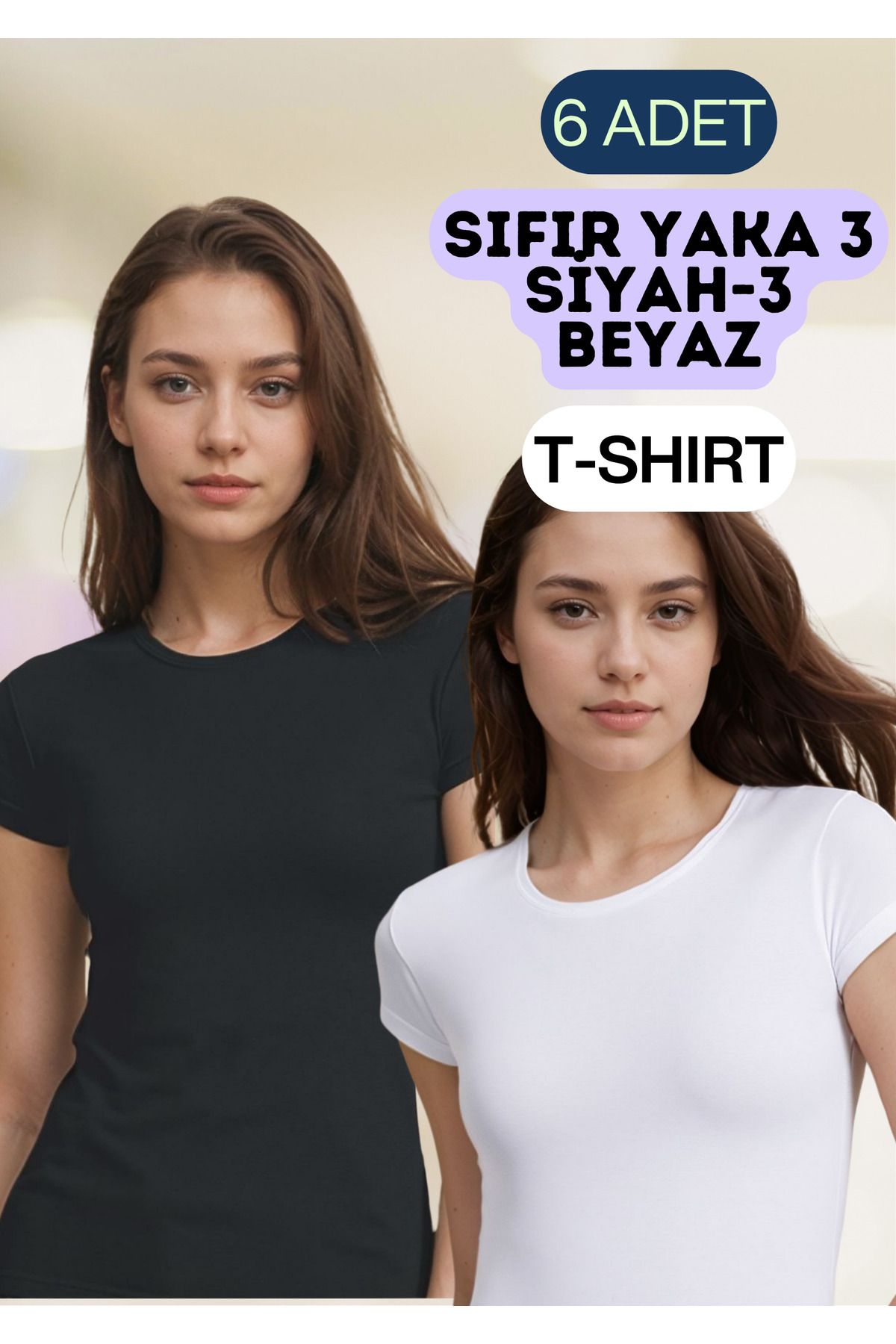 Loule Kadın Giyim Pamuklu & Elastan Sıfır Yaka T-Shirt 6 Adet Ekonomik Paket LL.223.ILK60.001