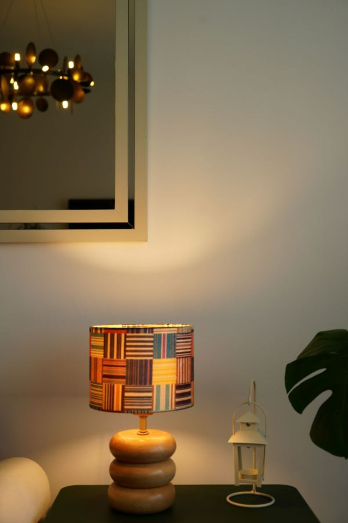 retro home design Üç Kat Silindir Renkli Çizgili Baskı Model Silindir Kumaş Şapka Abajur Salon Yatak Odası