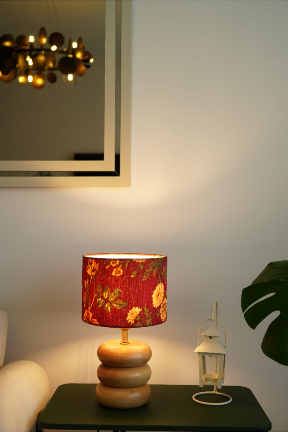 retro home design Üç Kat Silindir Kırmızı Çiçek Baskı Model Silindir Kumaş Şapka Abajur Salon Yatak Odası