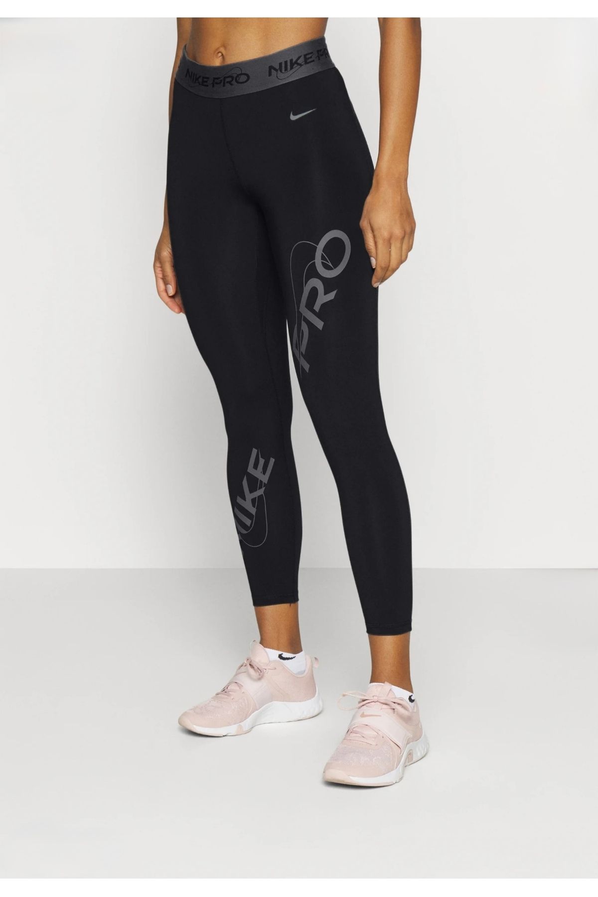 Nike Pro Dri-Fit Mid-Rise 7/8 Graphic Training Siyah Kadın Tayt