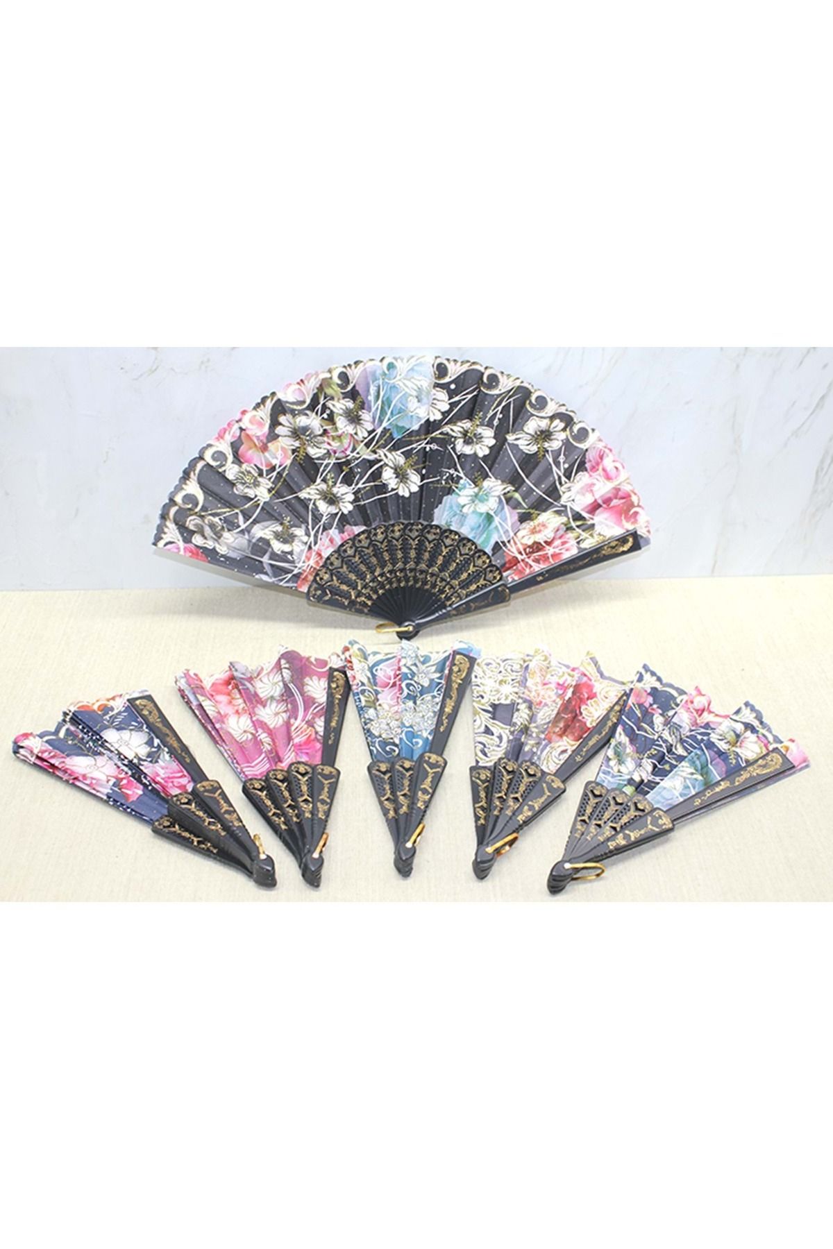 Store Plastik Çiçek Desenli Yelpaze 23 Cm