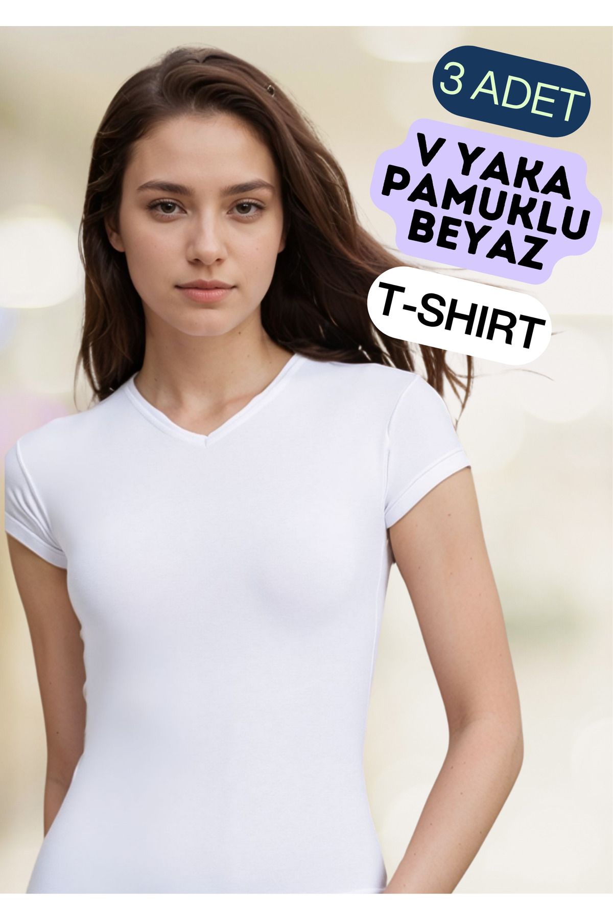 Loule Kadın Giyim Pamuklu & Elastan V Yaka T-Shirt 3 Adet Ekonomik Paket LL.223.ILK62.001