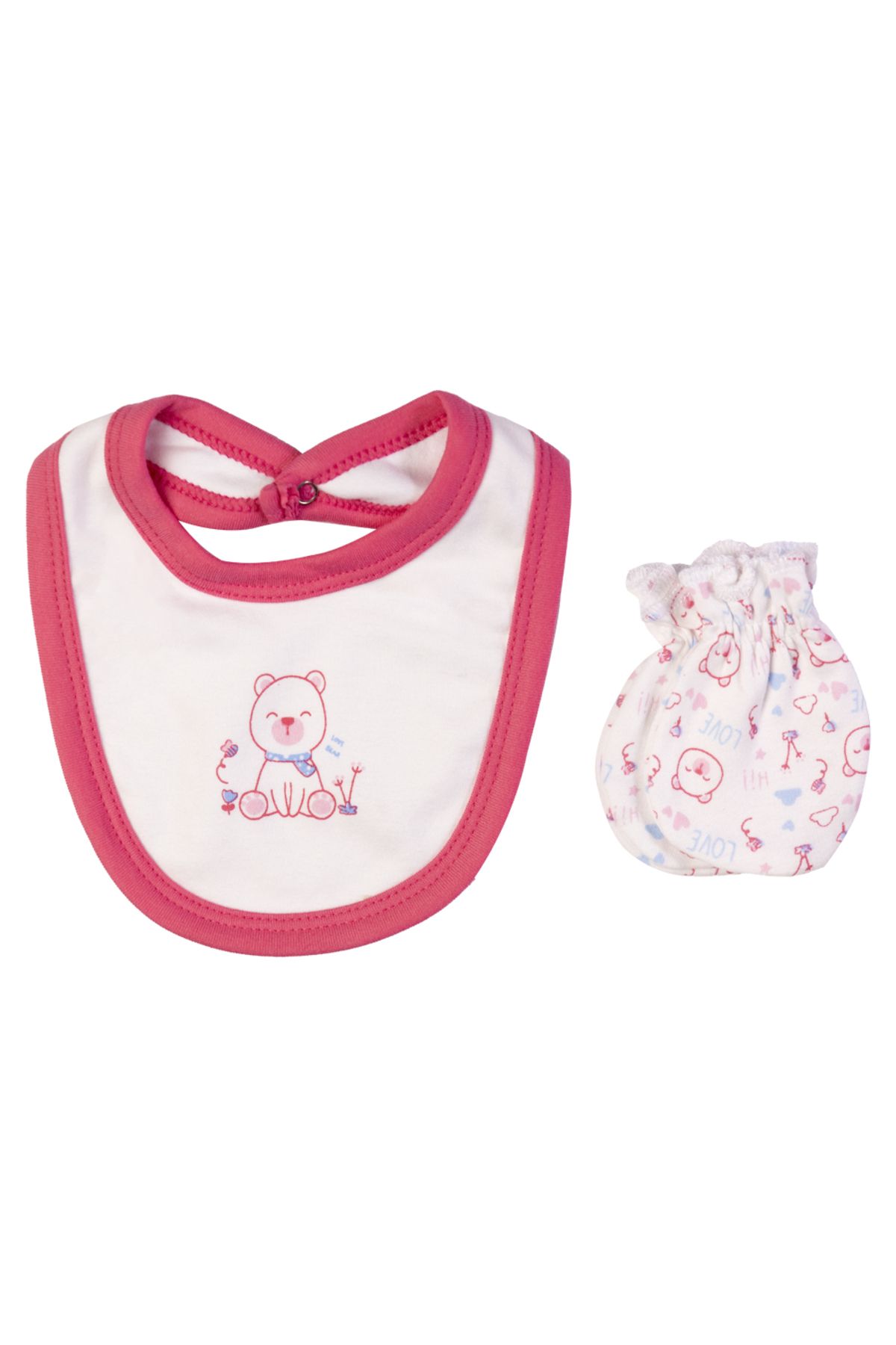 Babies Basic-5 piece New Born Set include Bib, Romper, Mittens, Cap, Sleepsuit- Teddy, Red 6