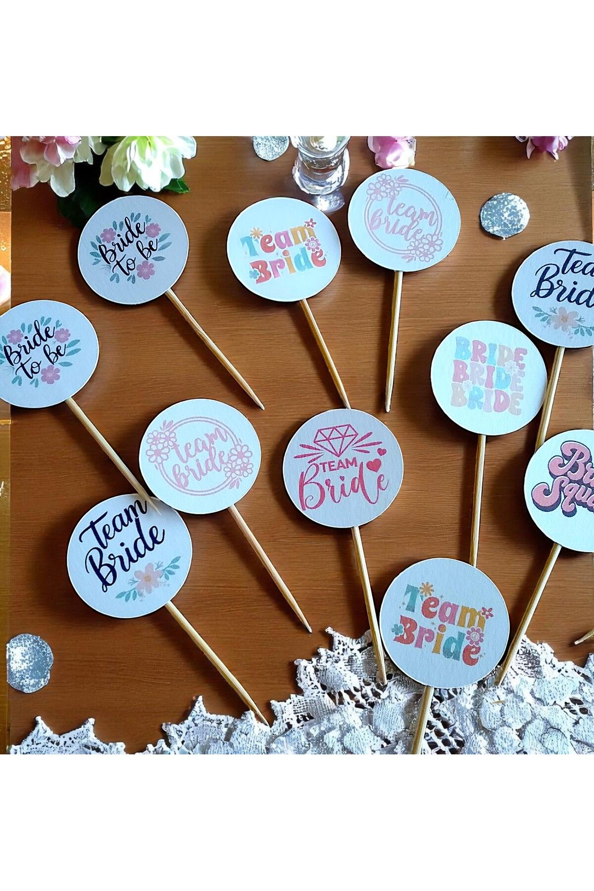 Armada 14 Adet Bride To Be Karton Pasta Cupcake Kürdan Süs Bekarlığa Veda Pasta Süsleme (3,5*8cm)