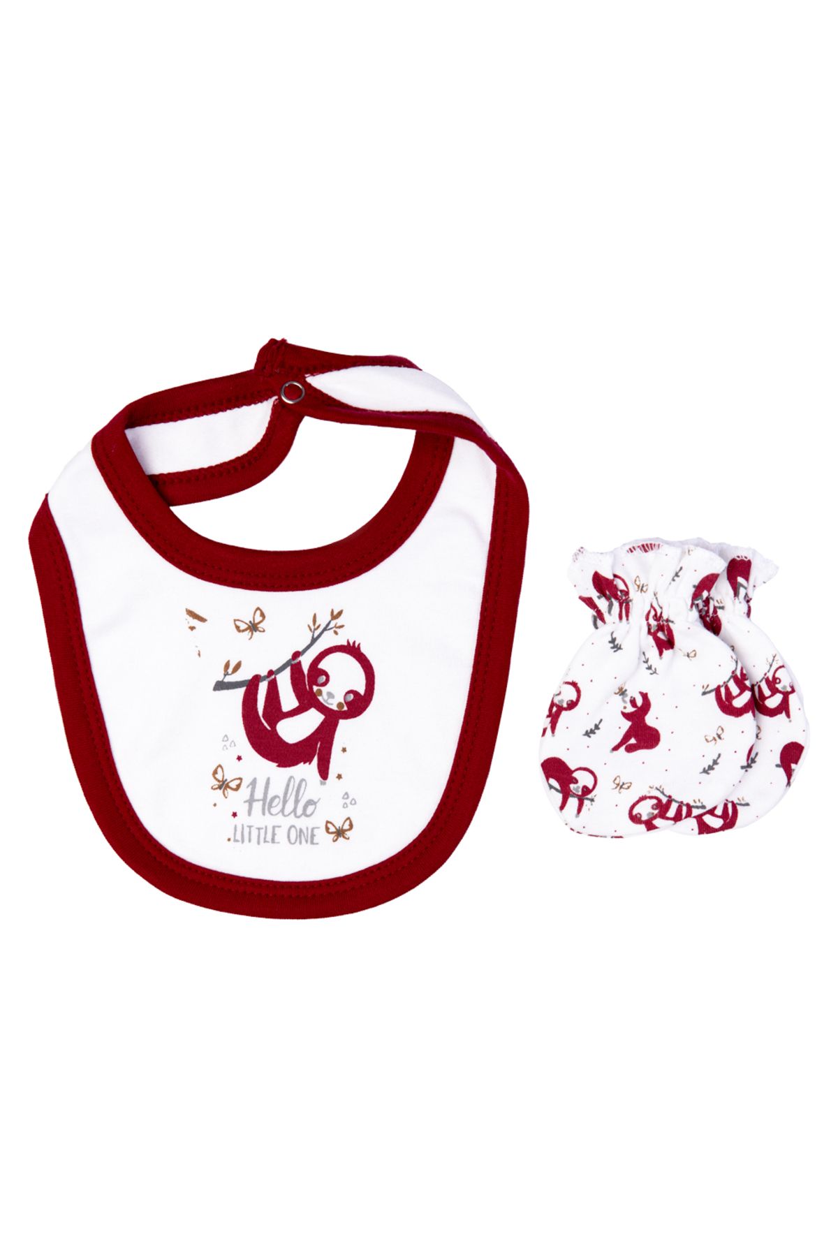 Babies Basic-5 piece New Born Set include Bib, Romper, Mittens, Cap, Sleepsuit- Hello Little One,Red 6