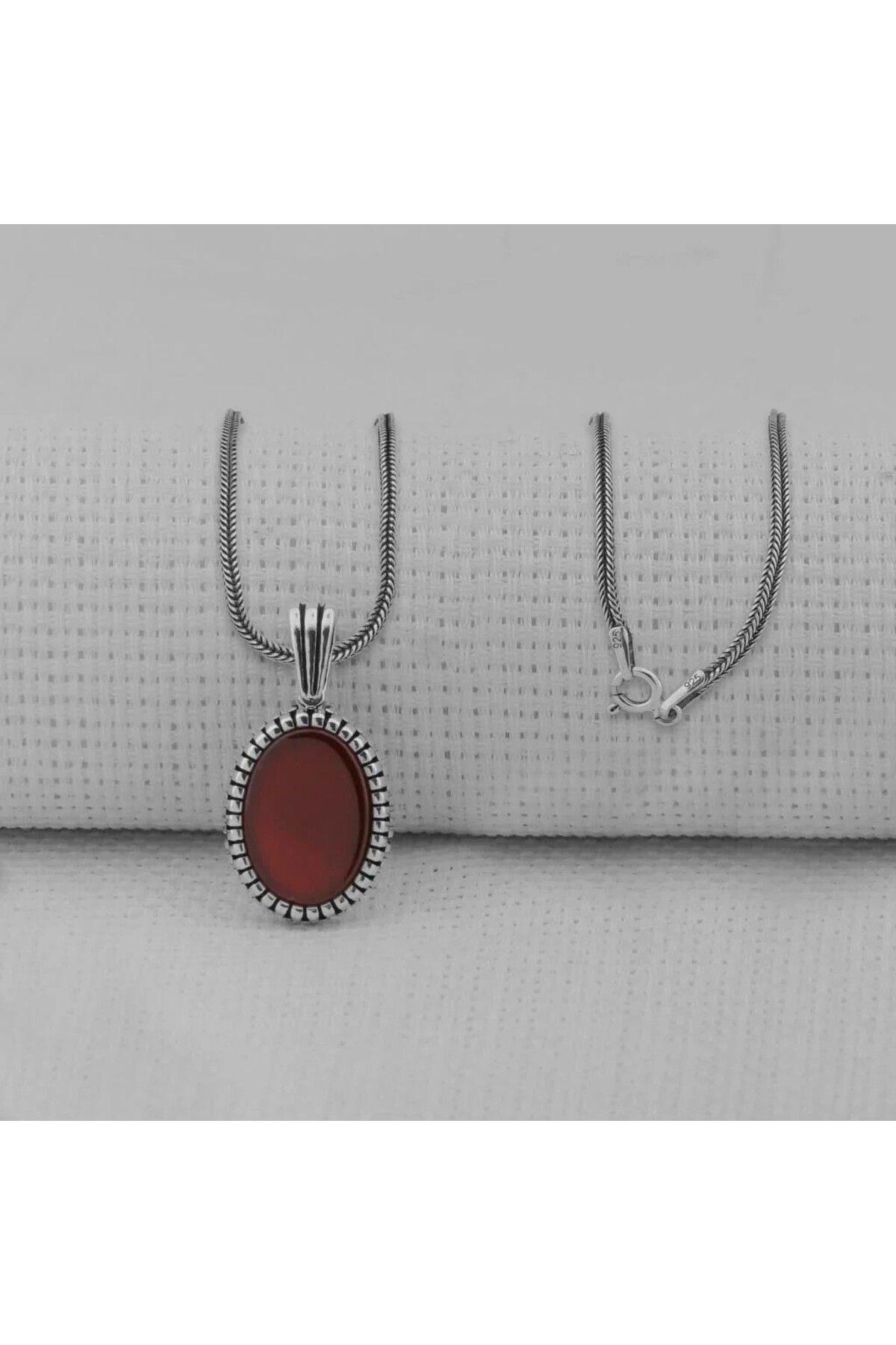 shop Kırmızı Akik Taşlı Oval 925 Ayar Gümüş Erkek Kolye