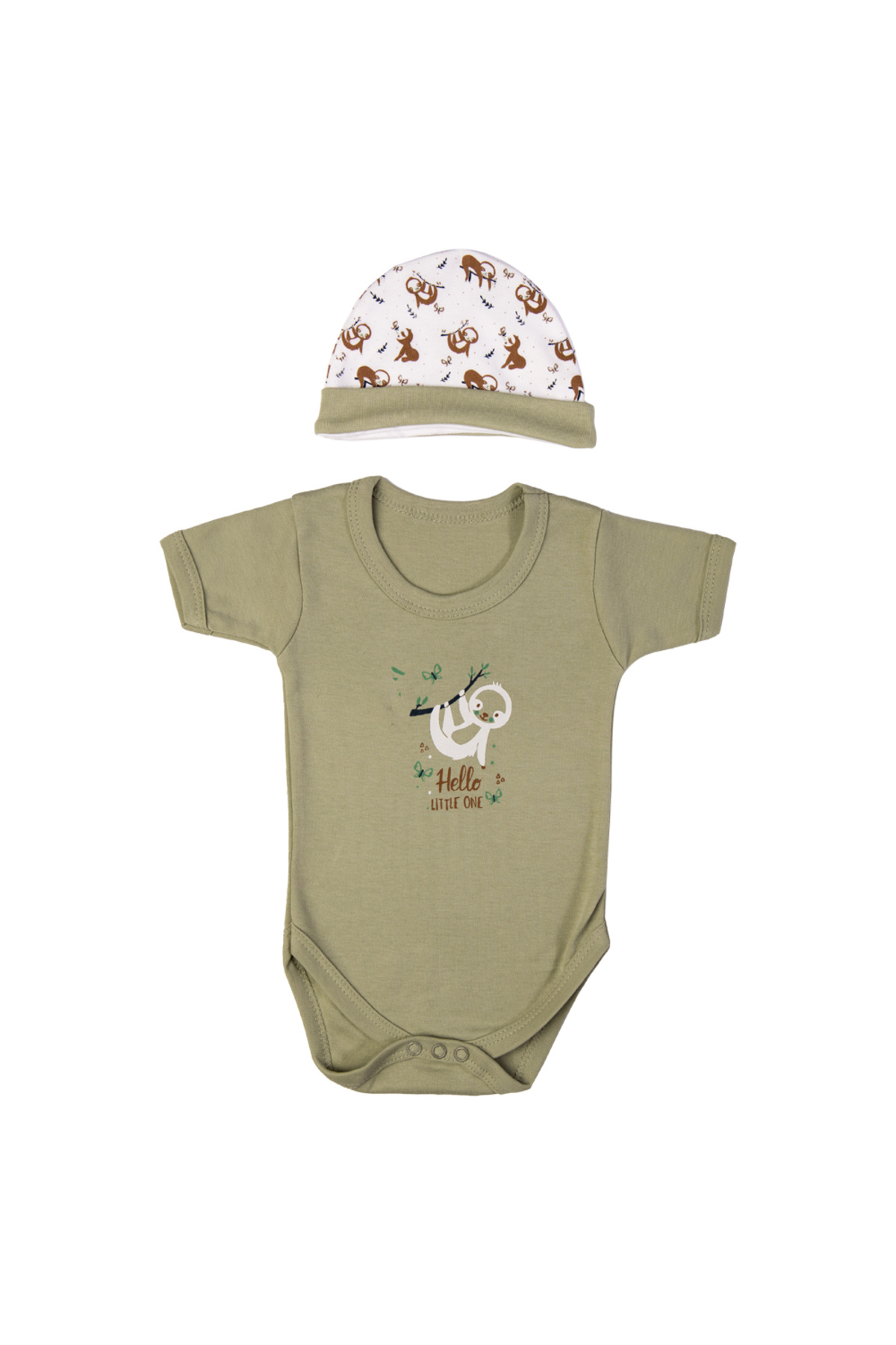 Babies Basic-5 piece New Born Set include Bib, Romper, Mittens, Cap, Sleepsuit- Hello Little One 5
