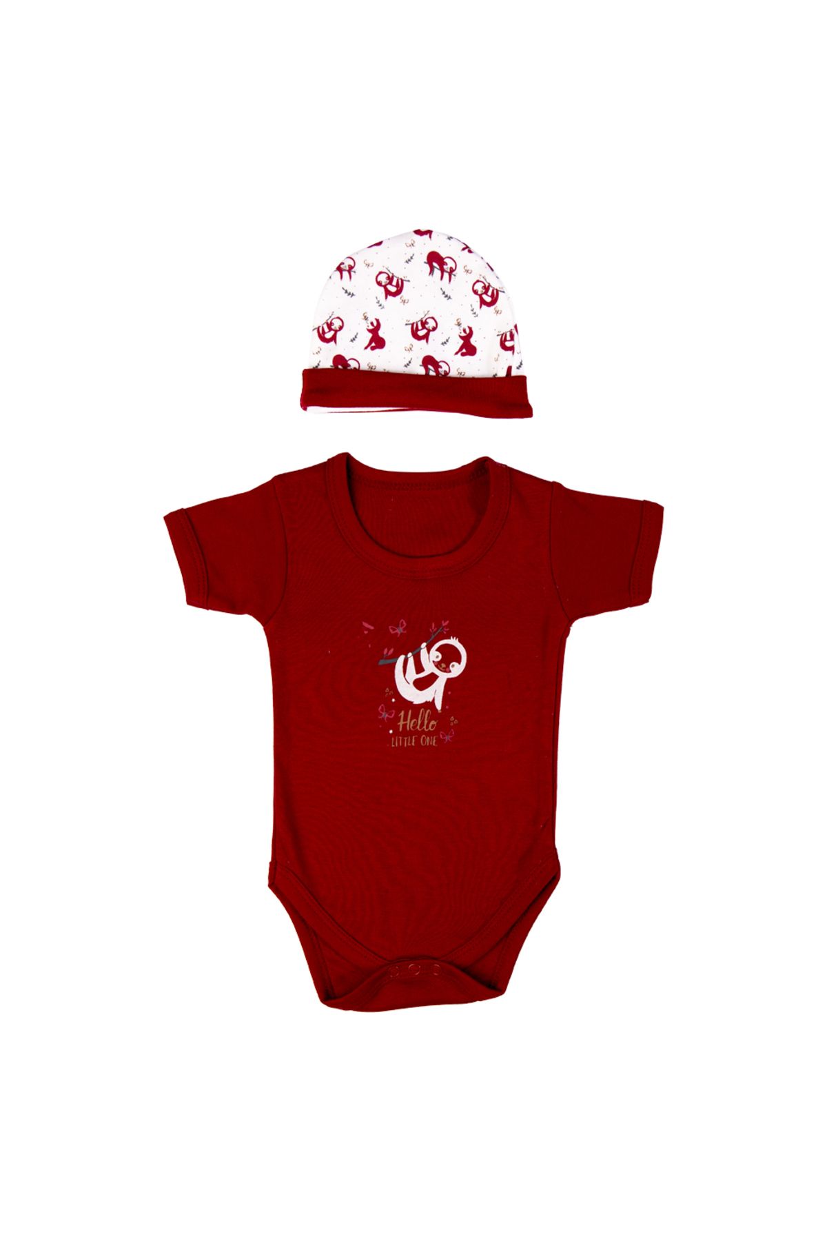 Babies Basic-5 piece New Born Set include Bib, Romper, Mittens, Cap, Sleepsuit- Hello Little One,Red 5