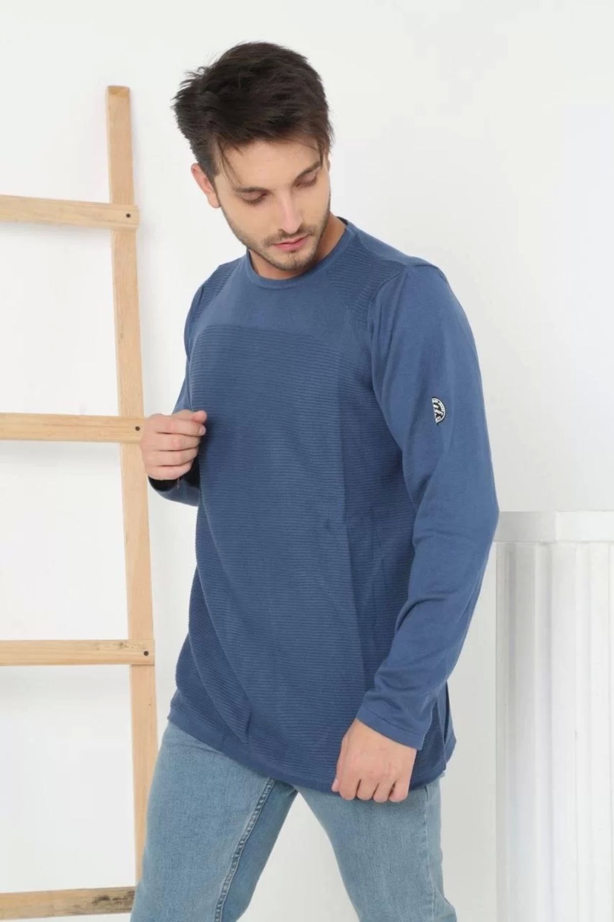 MODA CS Erkek Biskilet Yaka Kolu Armalı - Koyu Mavi
