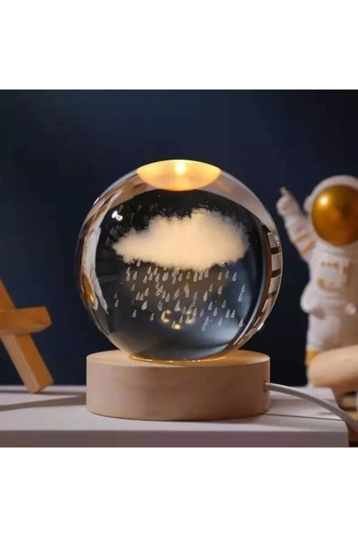 Moon Bulut Ve Yağmur Tasarımlı Işıklı Cam Küre