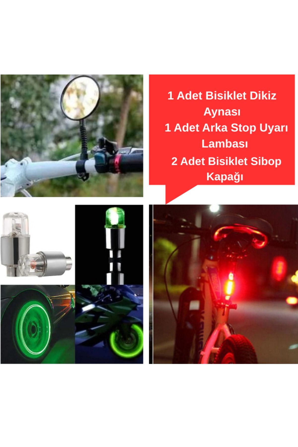 Home Bisiklet Aksesuar Seti 1Adet Dikiz Aynası 1Adet Şarjlı ArkaStop UyarıLambası 2Adet Pilli SibopKapağı