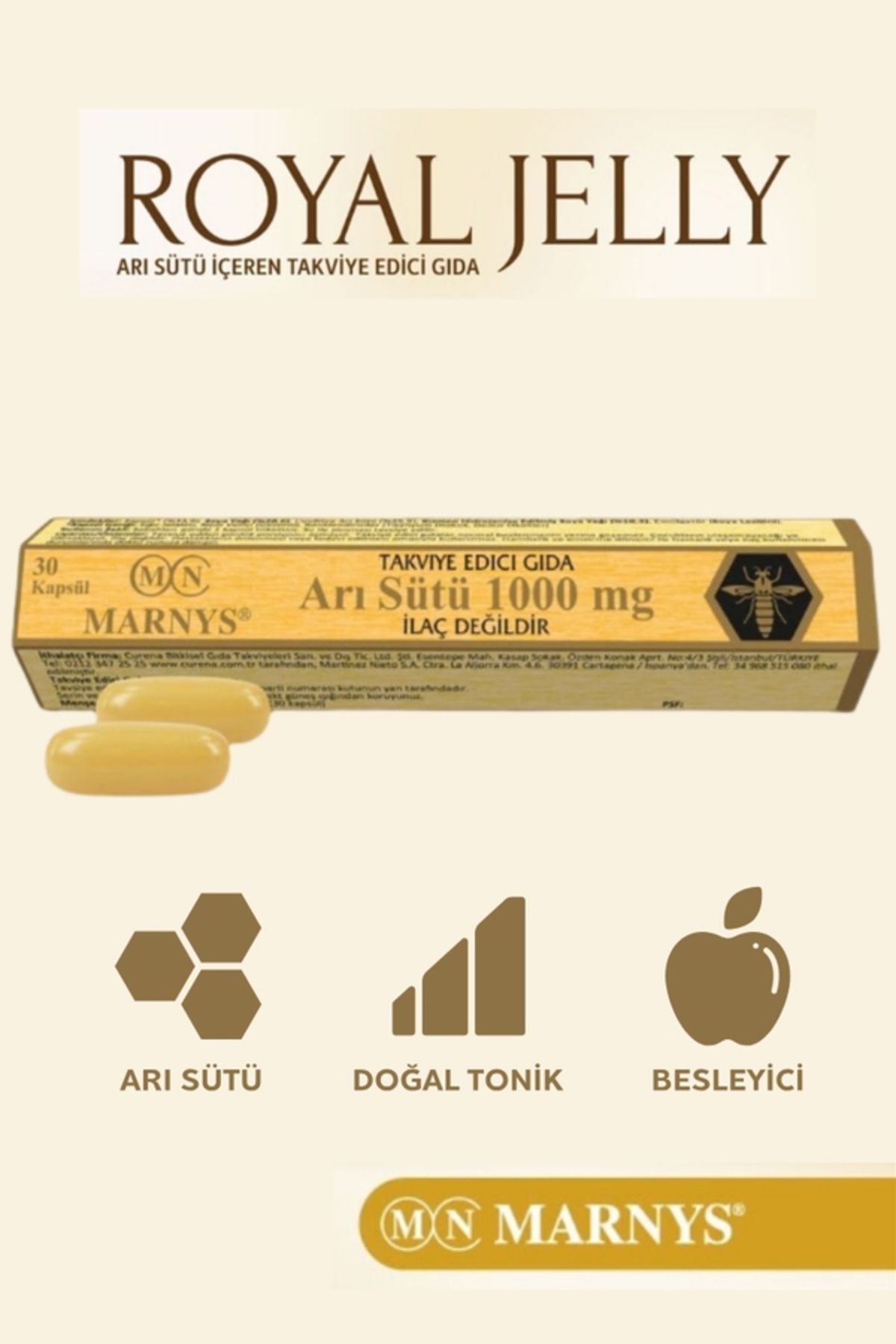 Marnys Royal Jelly 30 Kapsül Arı Sütü İçeren Takviye Edici Gıda