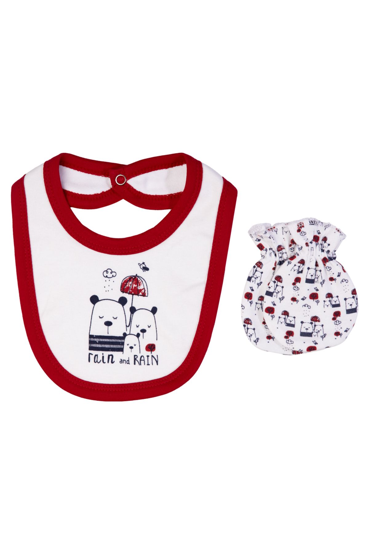 Babies Basic-5 piece New Born Set include Bib, Romper, Mittens, Cap, Sleepsuit- Rain, Red 6