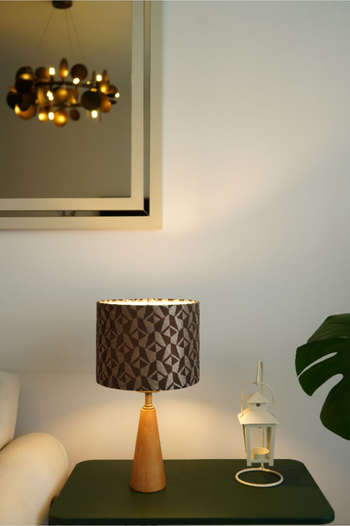 retro home design Üçgen Ahşap Model Silindir Baskı Kumaş Şapka Abajur Salon Yatak Odası