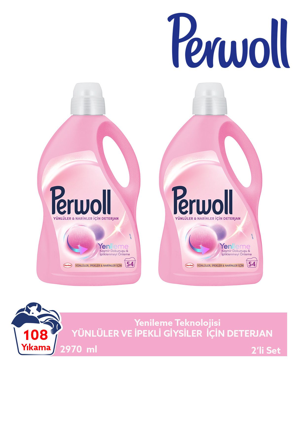 Perwoll Yünlü ve İpekli Kumaşlar İçin Sıvı Deterjan 2.97L x2 – 108 Yıkama Yumuşaklık & Uzun Süreli Koruma