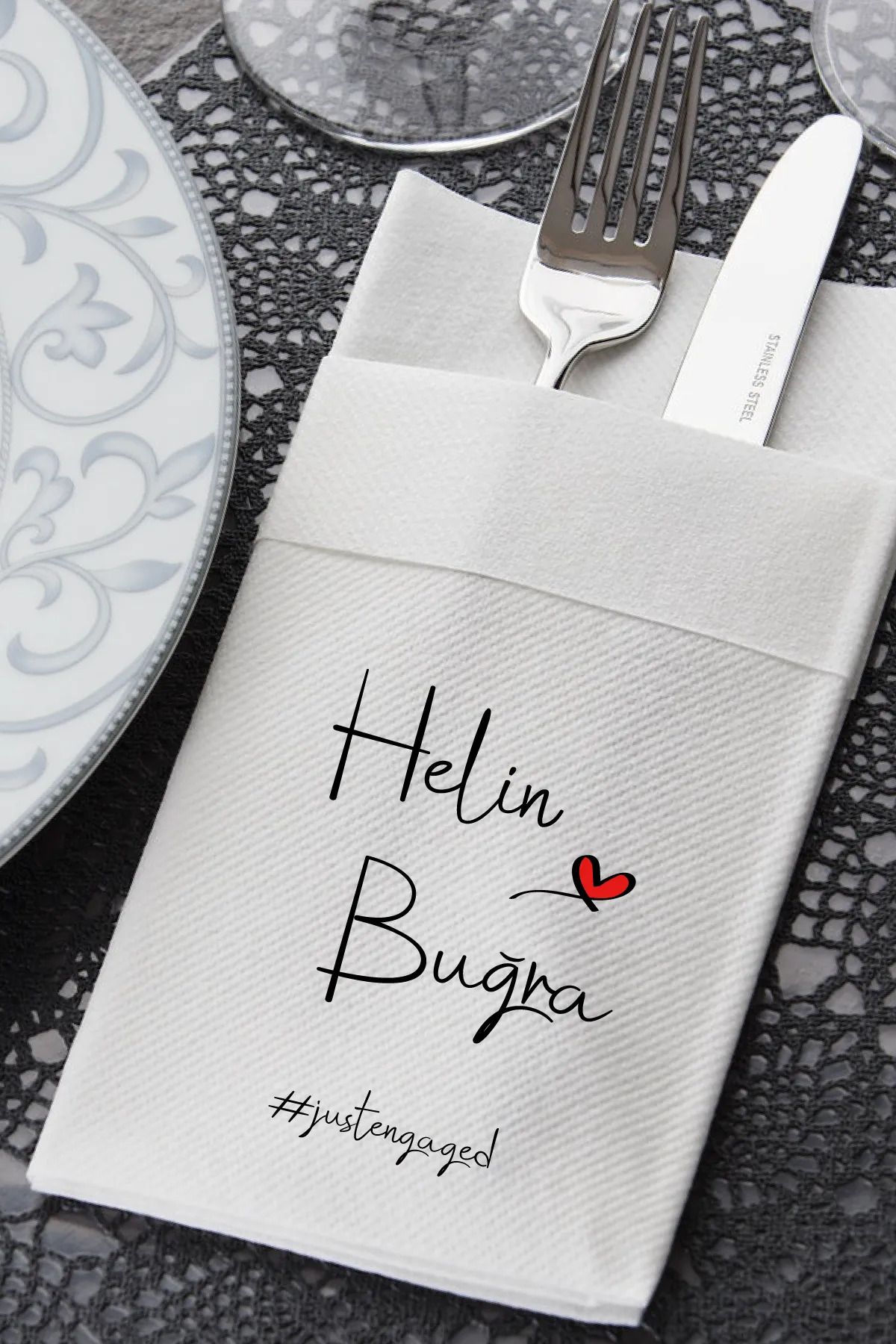 NapkinStore Kişiye Özel Airlaid Peçete 25 Adet - Lila Tasarım NPA21