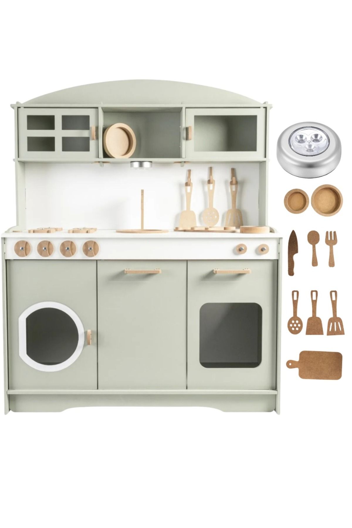 HOBBY HOUSE Green Wooden Toy Kitchen Set 9 Piece Service Set with Led