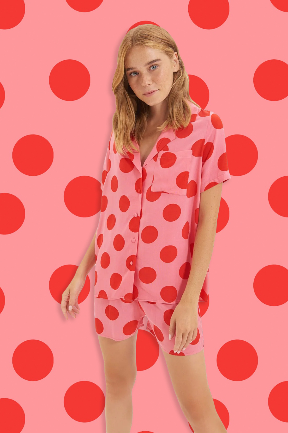 Trendyol Collection Komplet piżamowy z wiskozy w kropki w kolorze fuksji THMS...