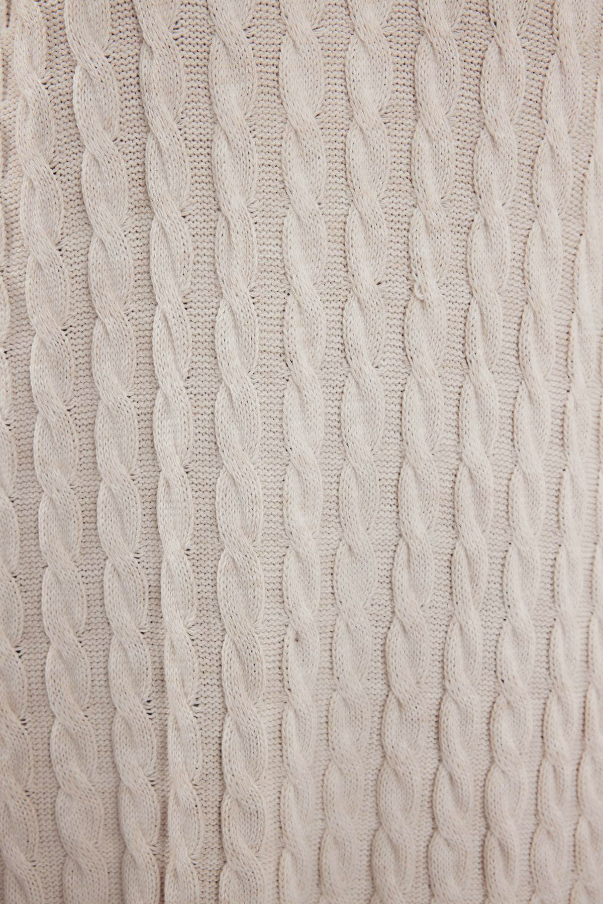 Trendyol Collection Beżowa maxi sukienka z dzianiny z plecionymi włosami, szeroki krój, długa sukienka TWOAW25EL00078