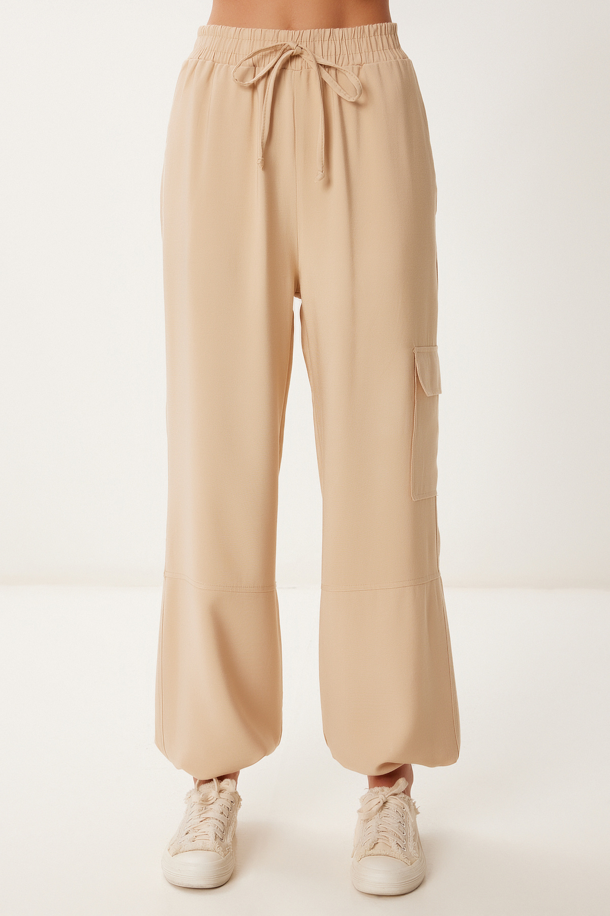 Happiness İstanbul  Kadın Bisküvi Cepli Keten Kargo Pantolon MX00212 - Görsel 4