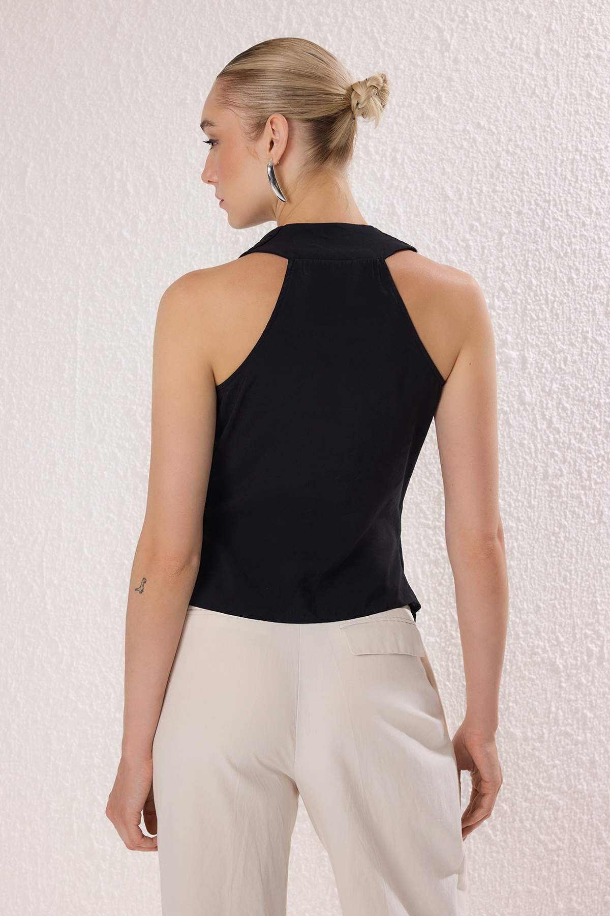 Trendyol Collection-Περιορισμένης έκδοσης Μαύρη Modal Διπλή Πλεκτή Μπλούζα TWOSS25BZ00363 4