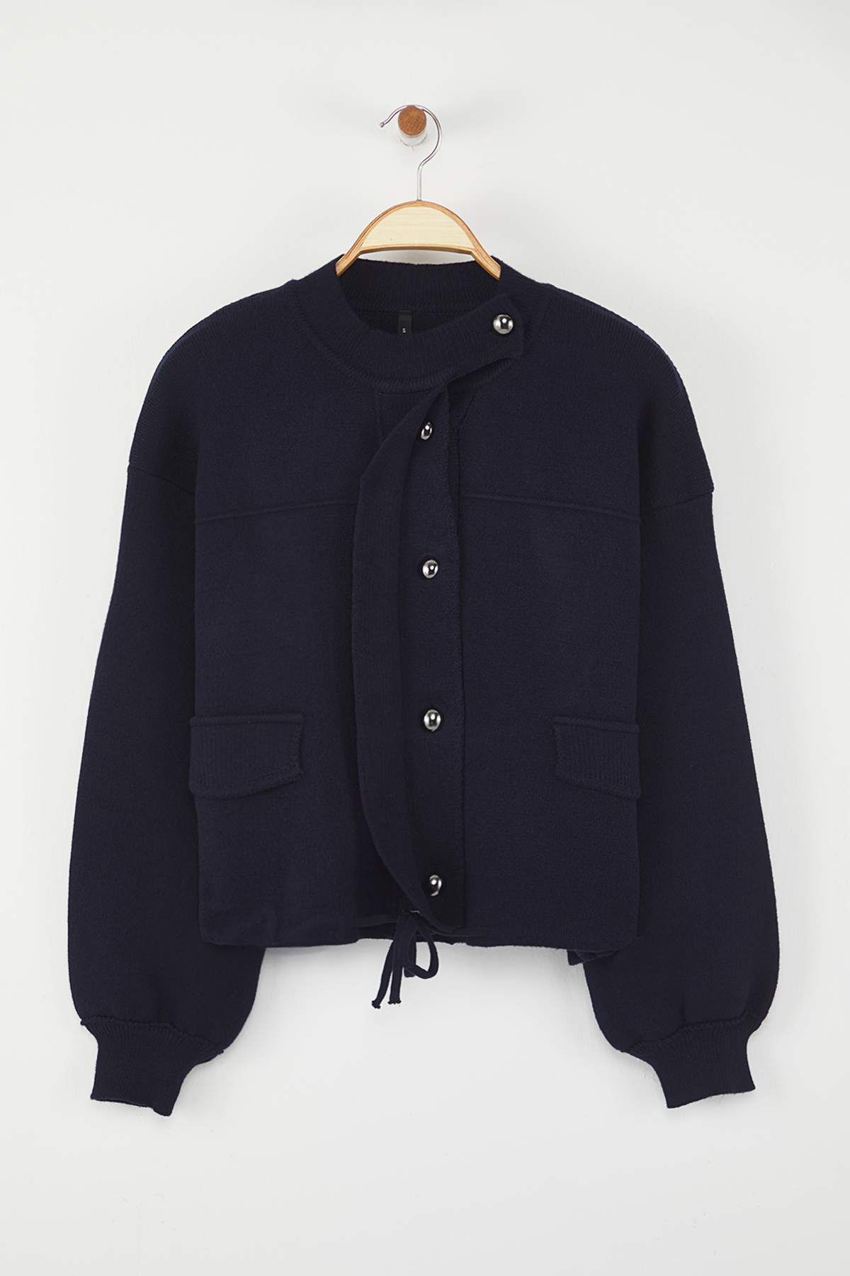 Trendyol Collection-Navy Blue Zippered Premium Yarn/Special Yarn Wide Fit Coat Look Knitwear Cardigan Twoaw26Hi00025 5