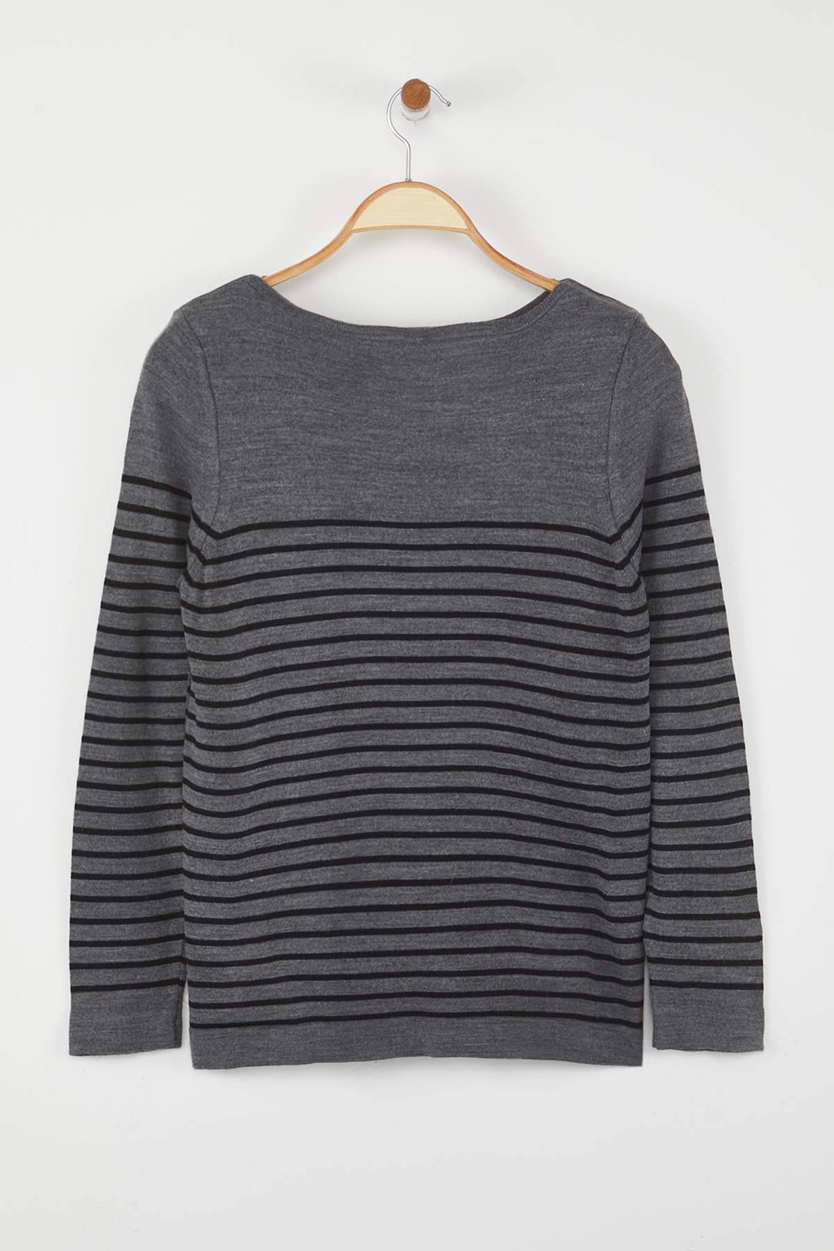 Trendyolmilla  Antrasit Basic Çizgili Triko Kazak TWOAW23KZ01846 - Görsel 6