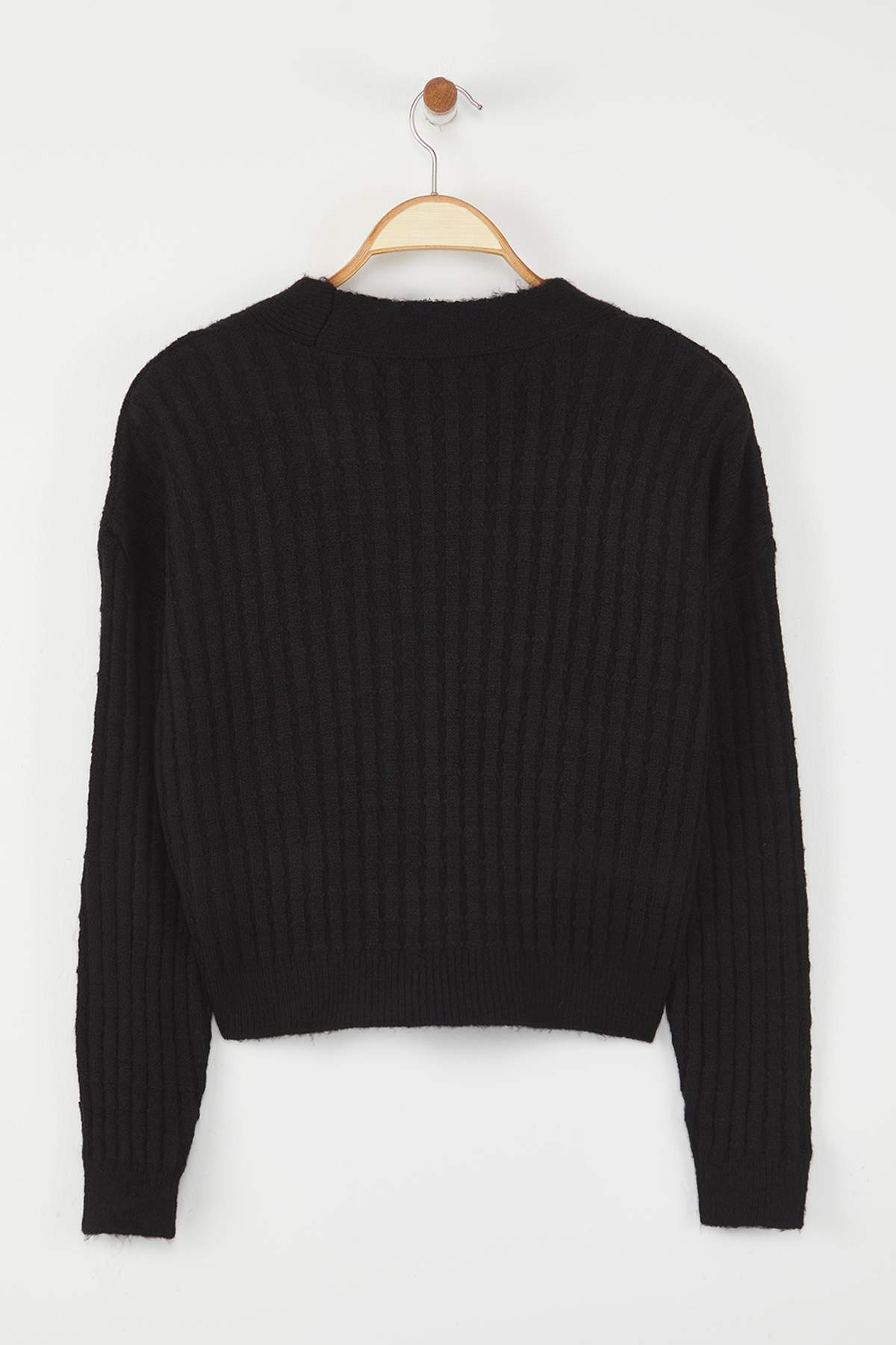 Trendyolmilla  Siyah*001 Yumuşak Dokulu Düz Triko Hırka TWOAW23HI00266 - Görsel 6