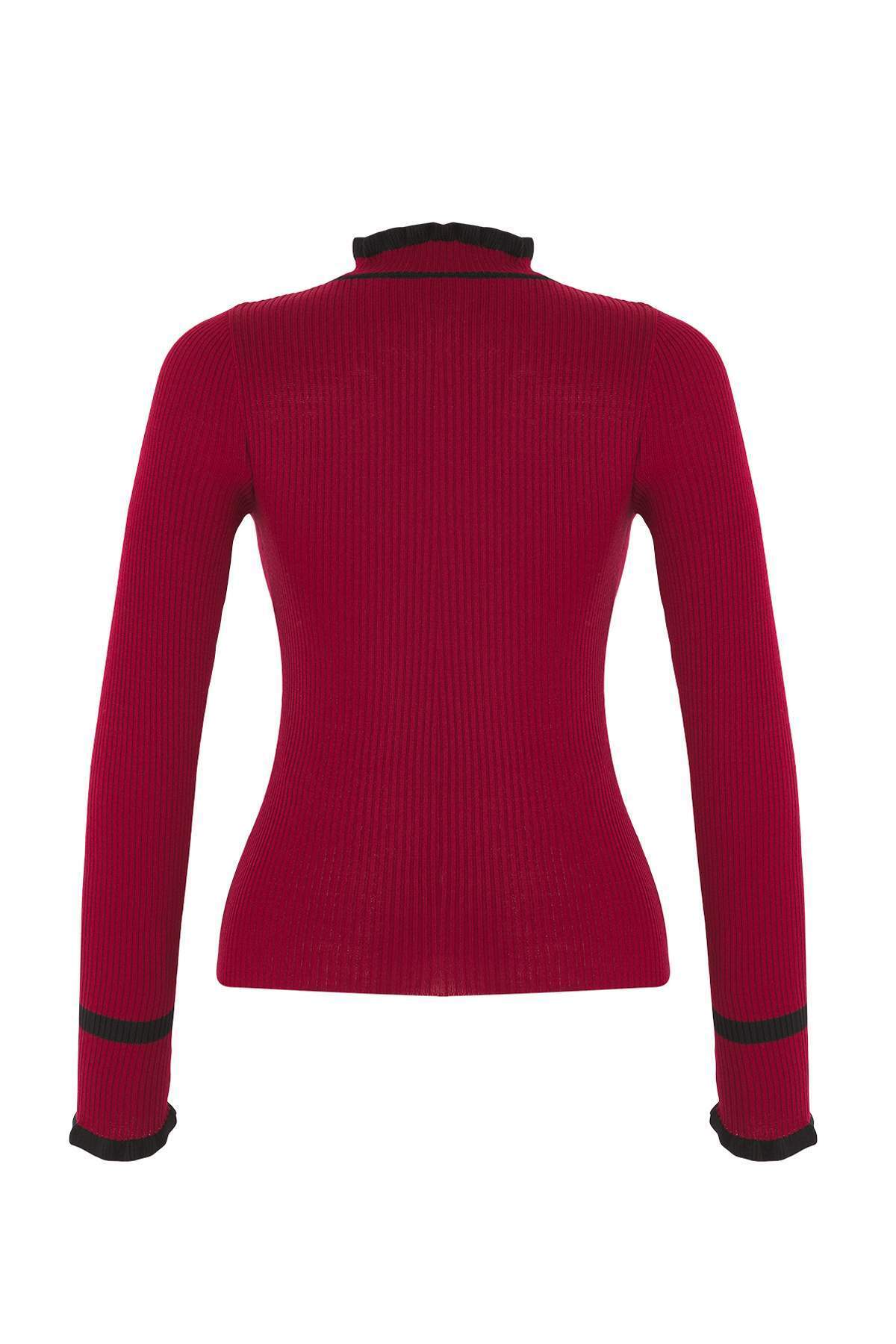 Trendyolmilla  Bordo Renk Bloklu Triko Kazak TWOAW22KZ1250 - Görsel 6