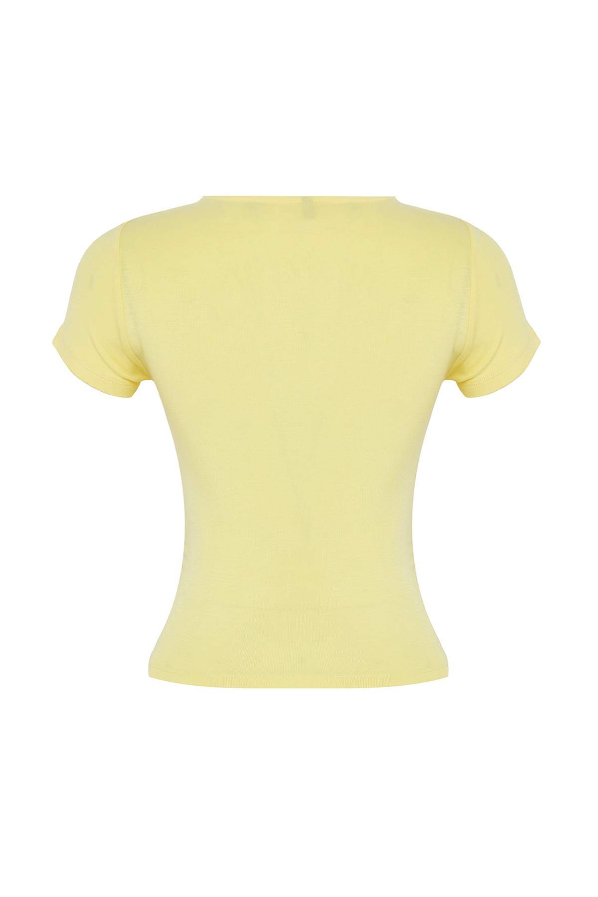 Trendyolmilla  Açık Sarı Büzgü/Drape Detaylı Fitted Örme Bluz TWOSS25BZ00505 - Görsel 6