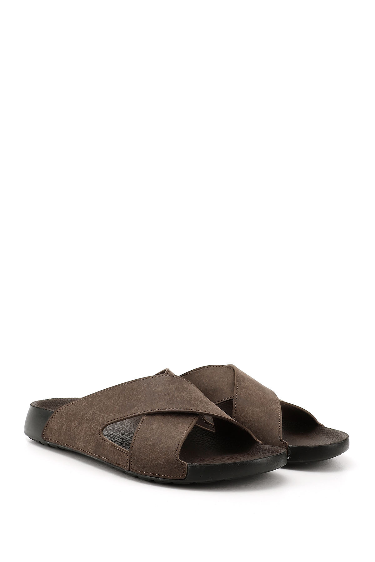 GÖNDERİ(R)-BROWN Cross-Strapped Men's Slippers 34063 3