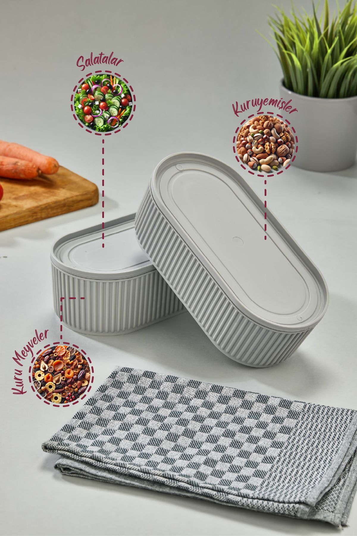 Vienev-Set of 2 Gray Storage Containers - Elastic Band, Stackable, 1100 ml 4