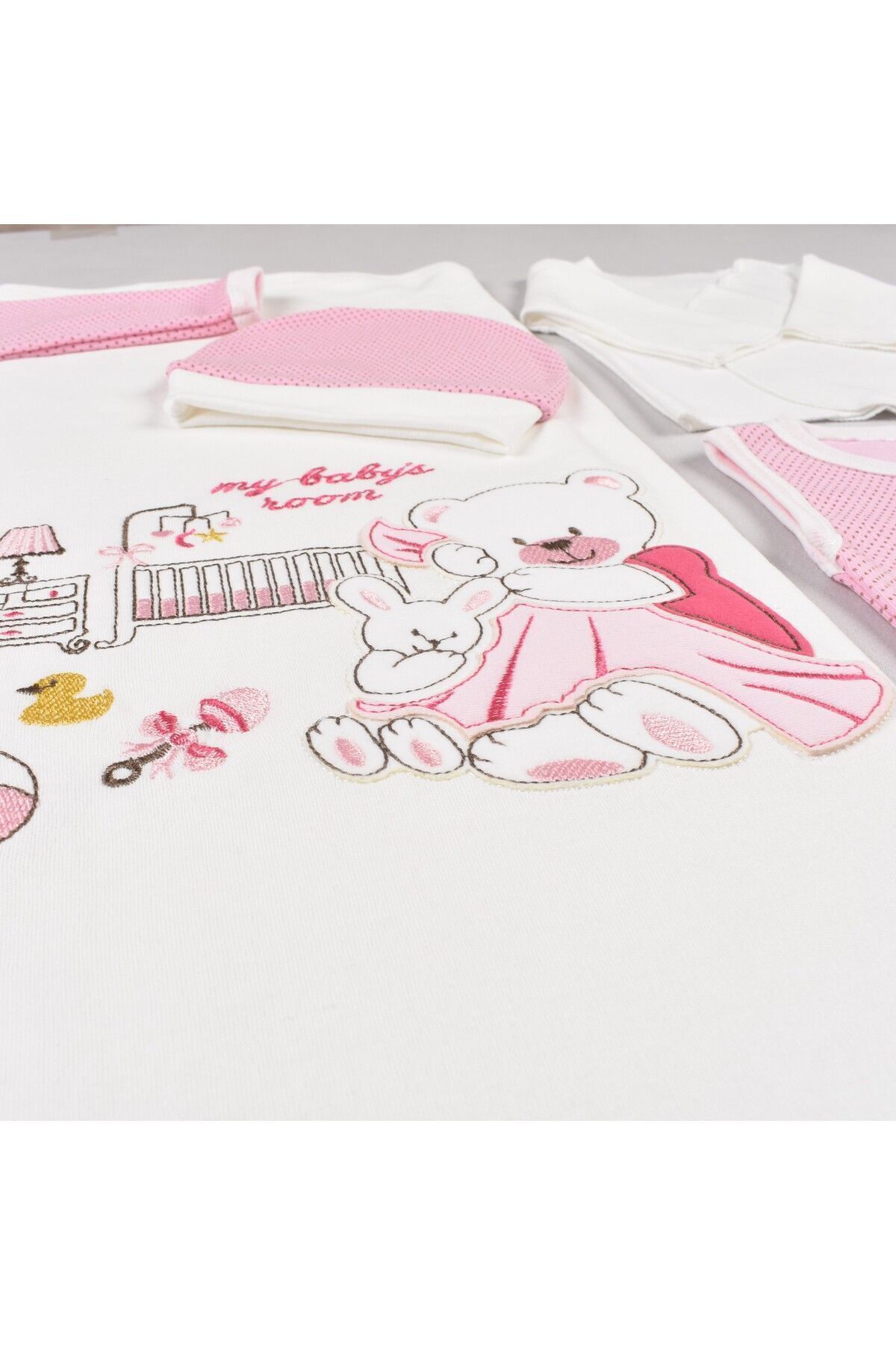 Petino Çok Amaçlı 10 Parça Ayı Nakışlı Pembe Yenidoğan Hastane Çıkışı – %100 Pamuk Yumuşak Kumaş Yeni Sezon fotoğrafı 6 (önizleme)