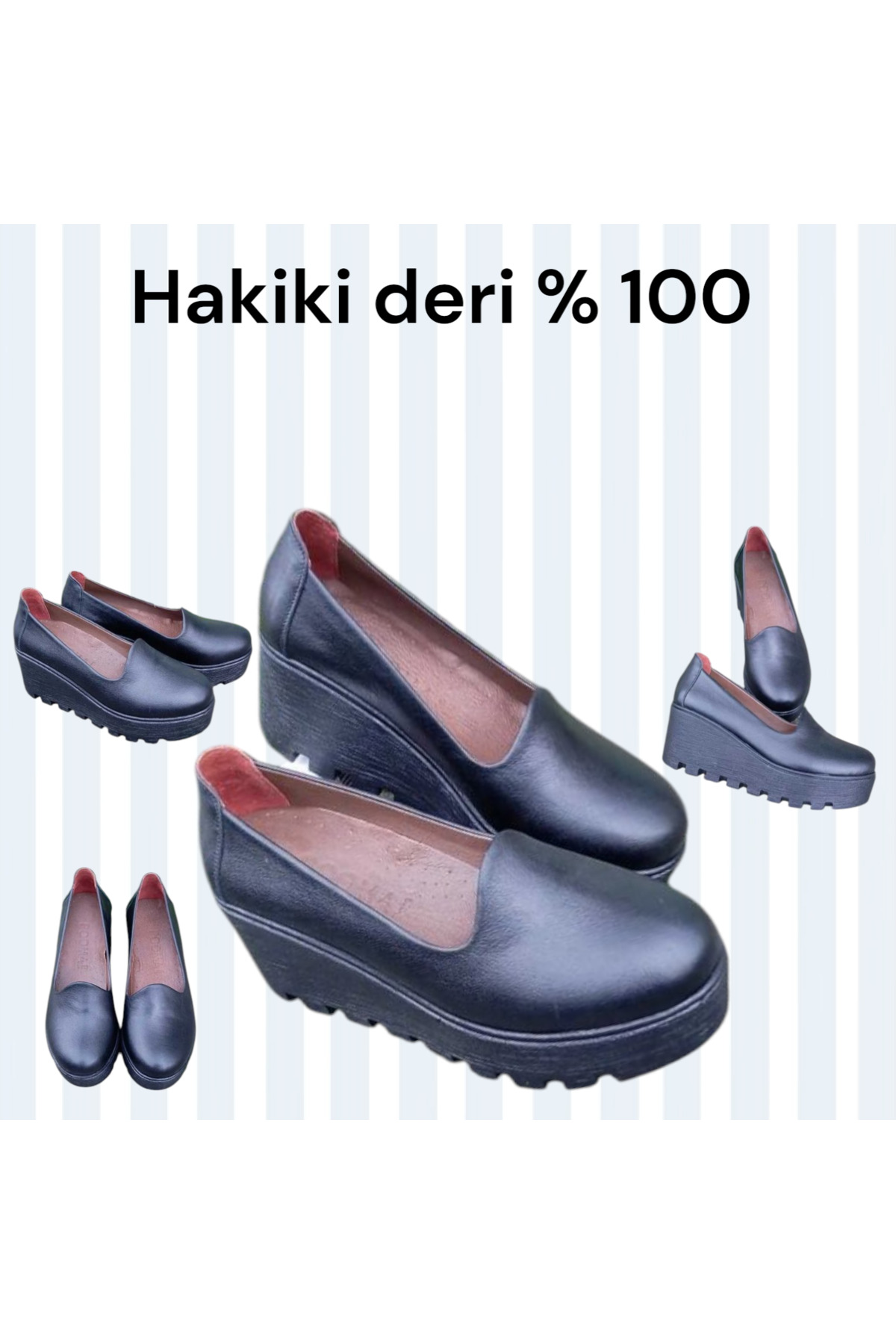 POOMA 2503_1 Siyah kadın dolgu topuk Deri Ayakkabı