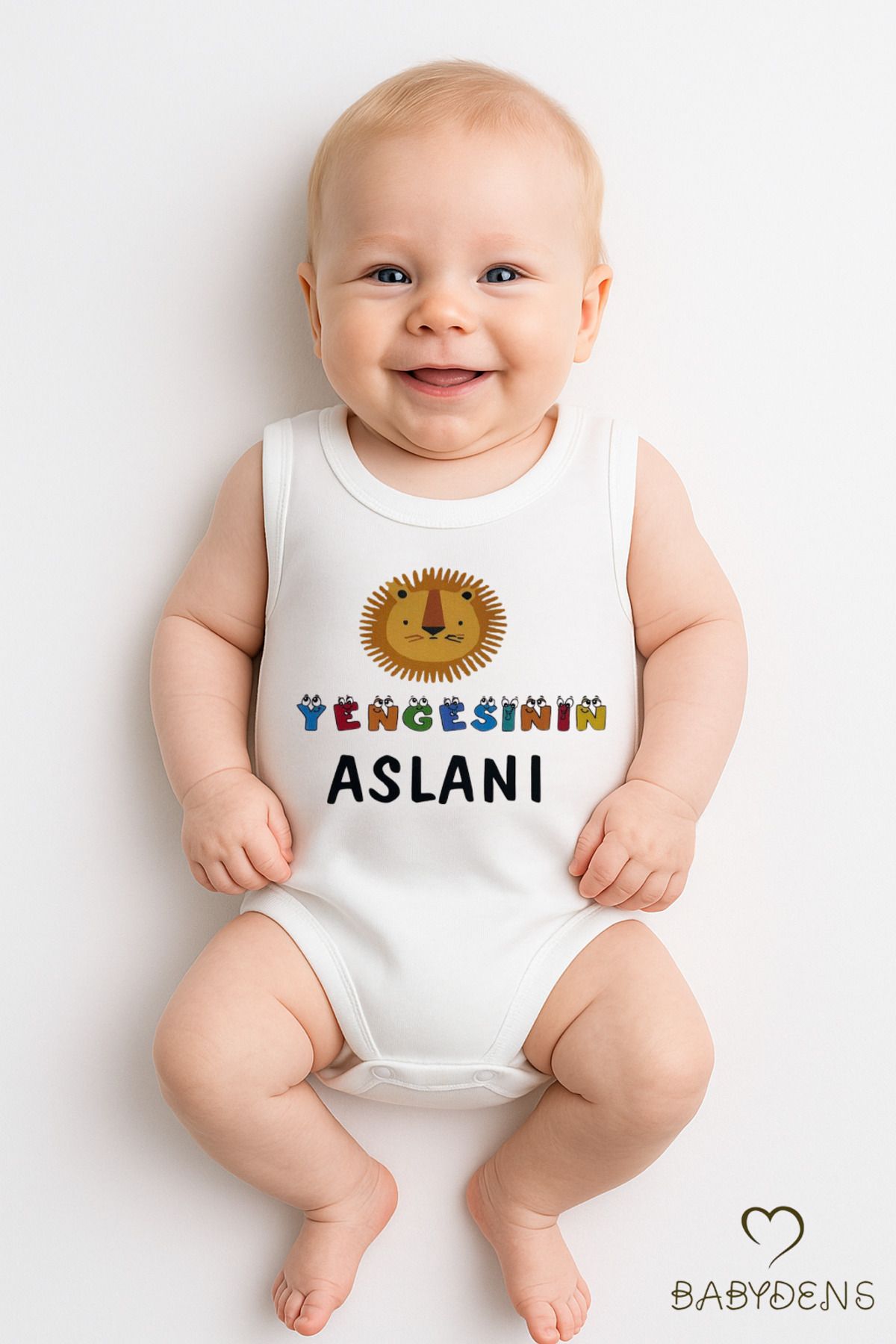 BABYDEN'S Yengesinin Aslanı Yazılı Kolsuz Bebek Body – %100 Pamuklu, Yazlık Çıtçıtlı Zıbın 0-3-24 Ay Tulum