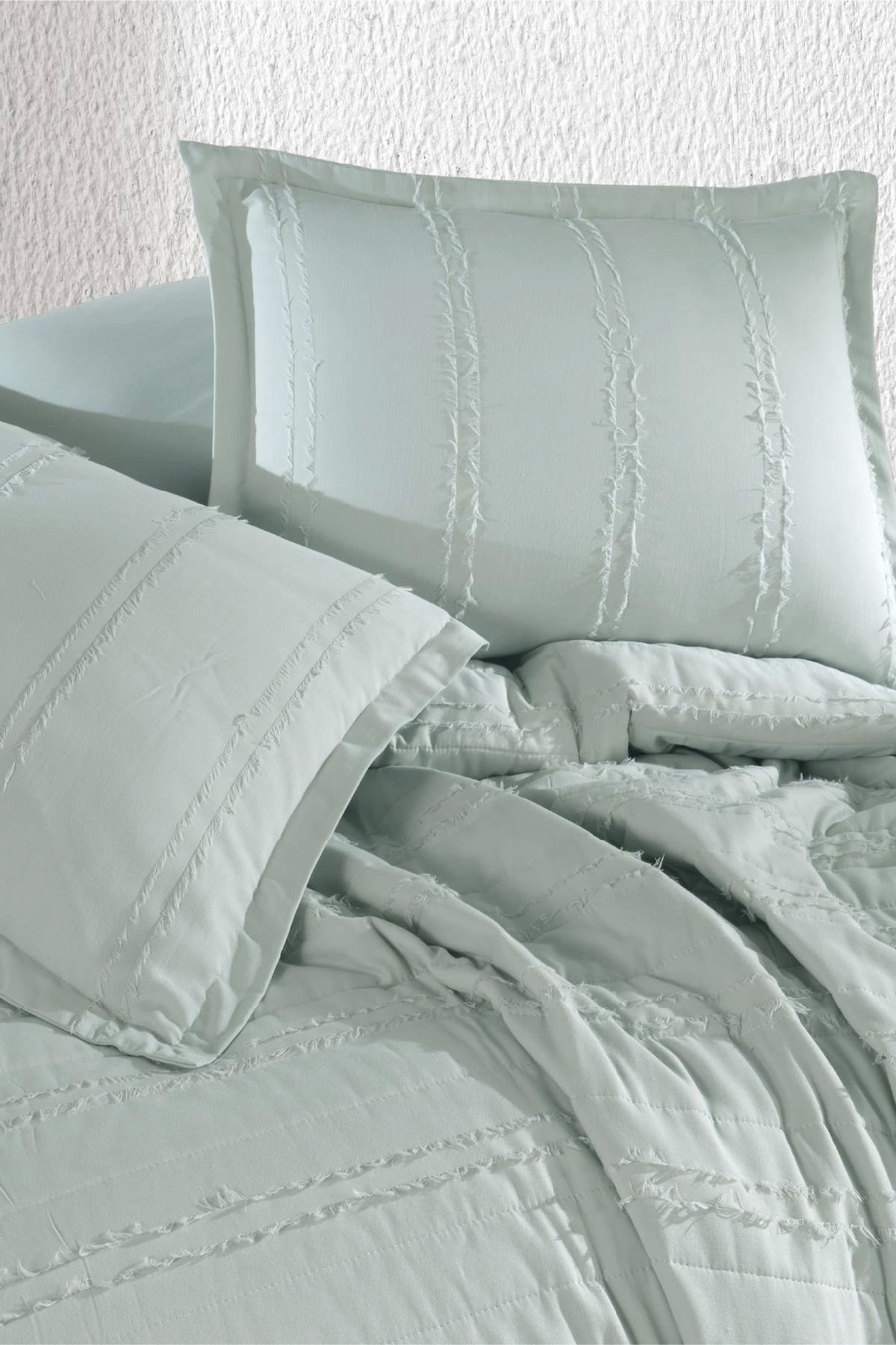 Clasy-Ranforce 100% Cotton Single Bedspread Set Avola V2 Sage Color 2
