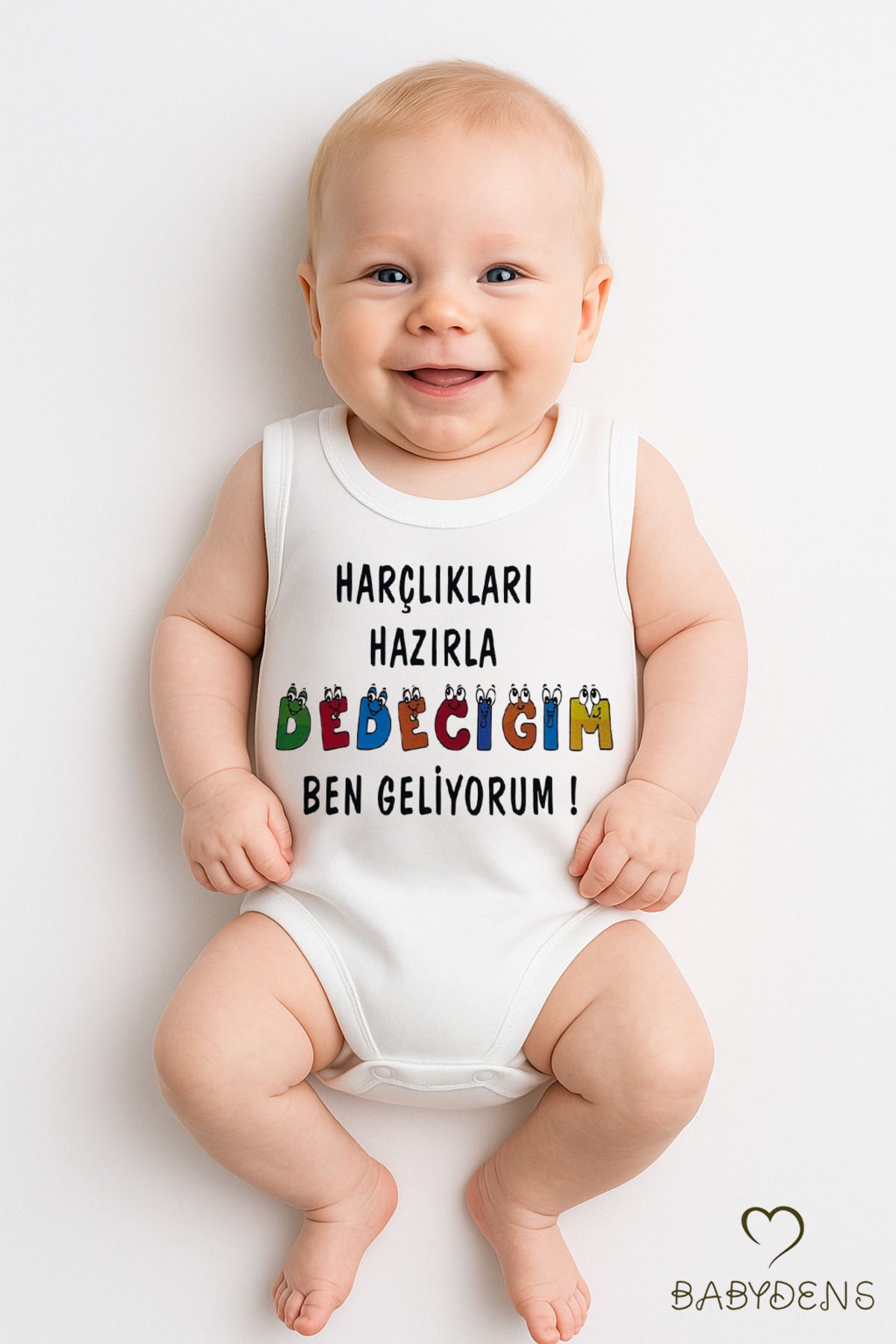 BABYDEN'S Harçlıkları hazırla dedeciğim, ben geliyorum! Yazılı Kolsuz Bebek Body %100 Pamuk Komik Yazılı Zıbın