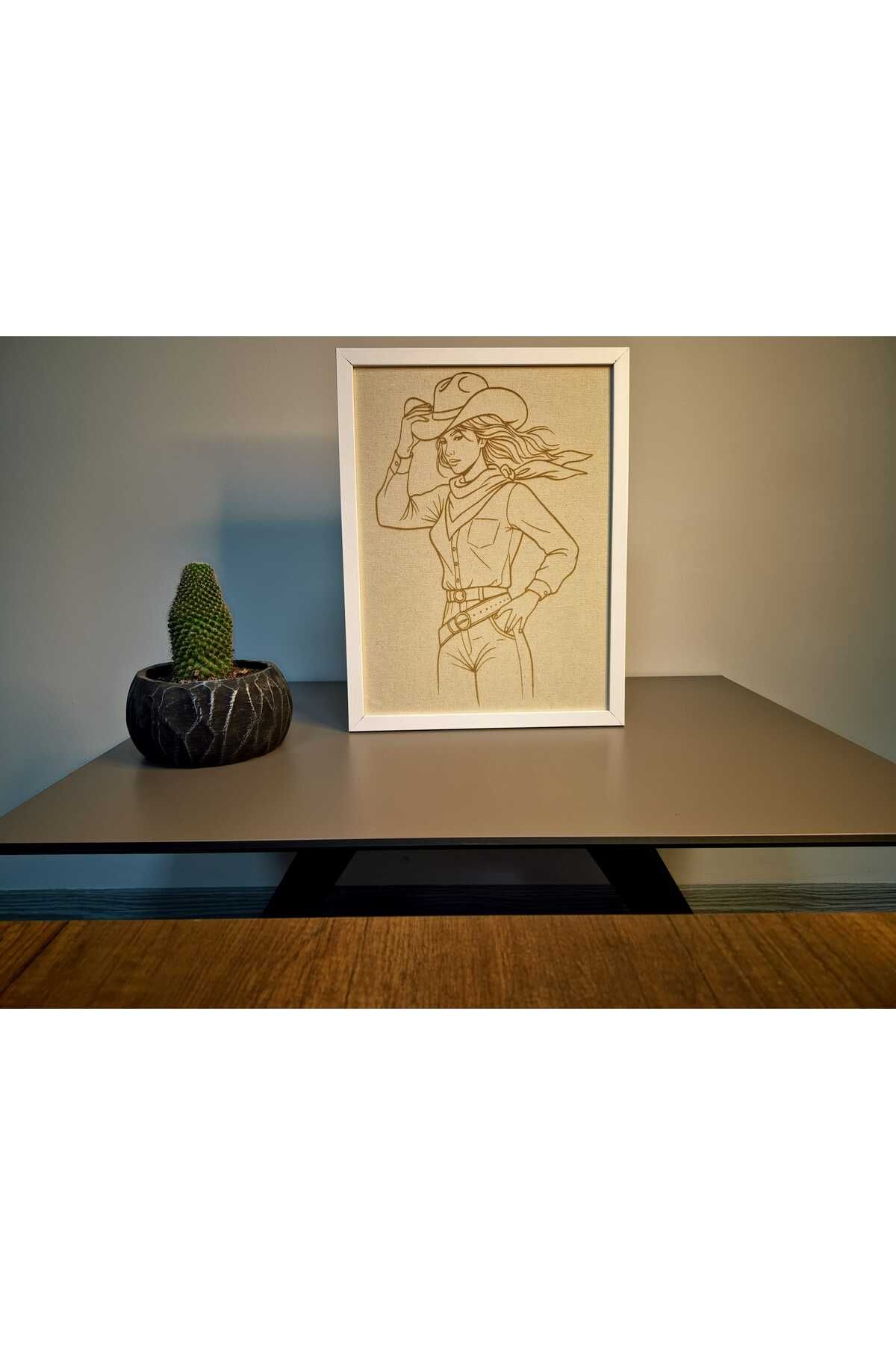 Grand Fine Art Kumaş Üzeri Lazer Kazıma Kadın Kovboy