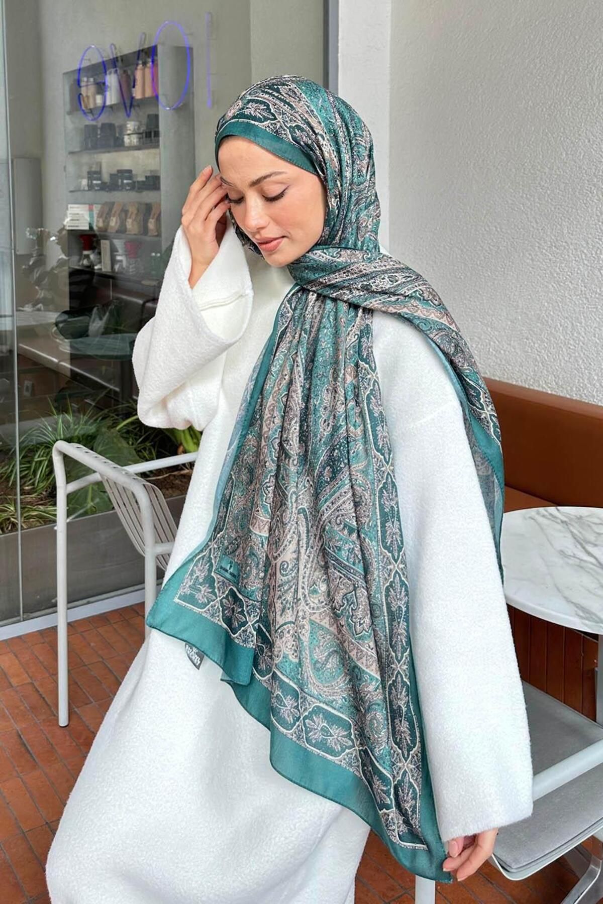 lamelif.com-Retro Pattern Cotton Shawl Emerald Green 2 3