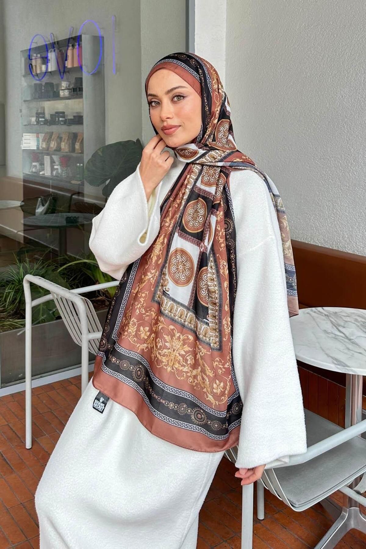 lamelif.com-Versa Pattern Cotton Shawl Milk Coffee 2