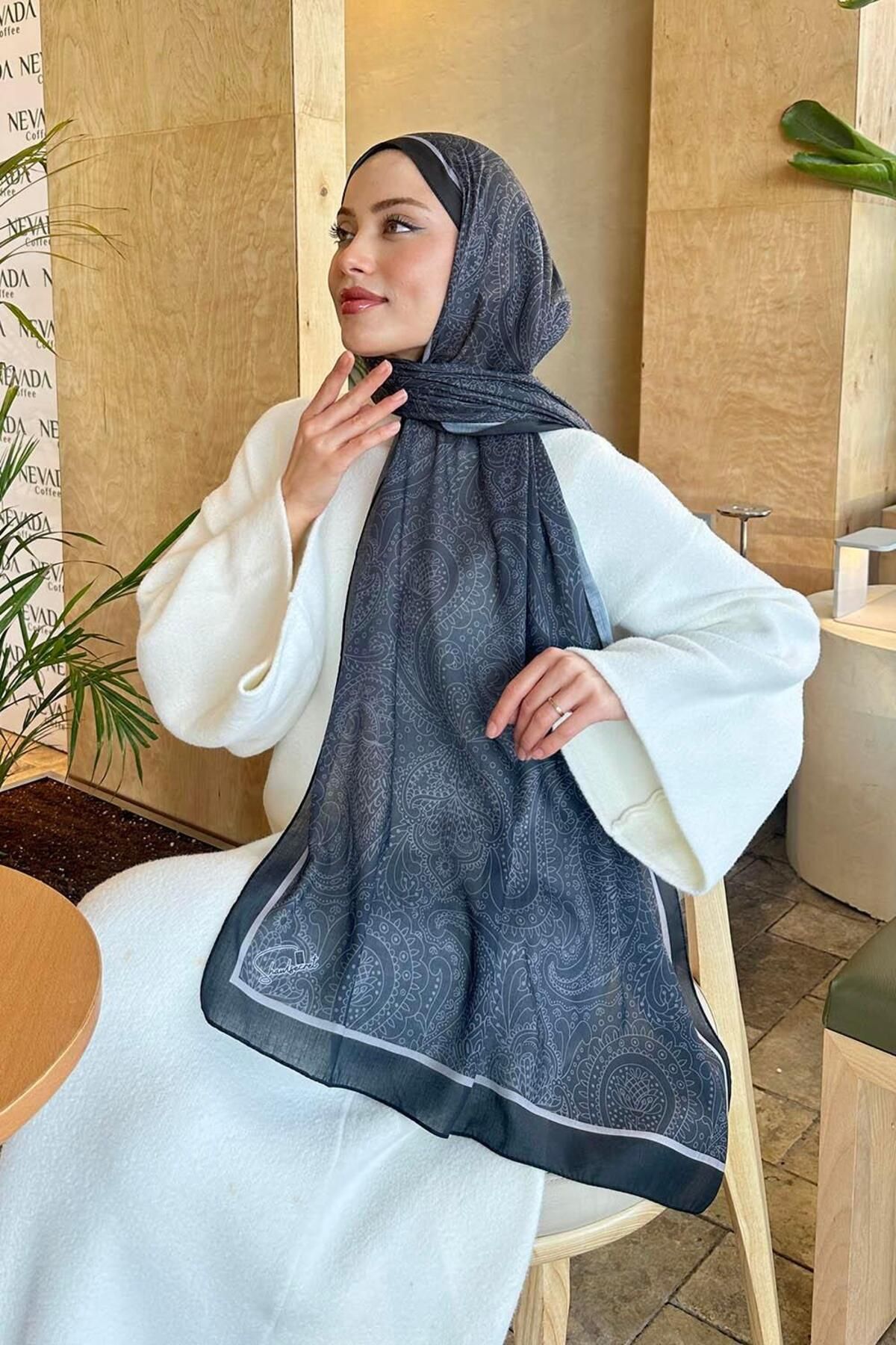 lamelif.com-Retro Pattern Cotton Shawl Black Anthracite 3