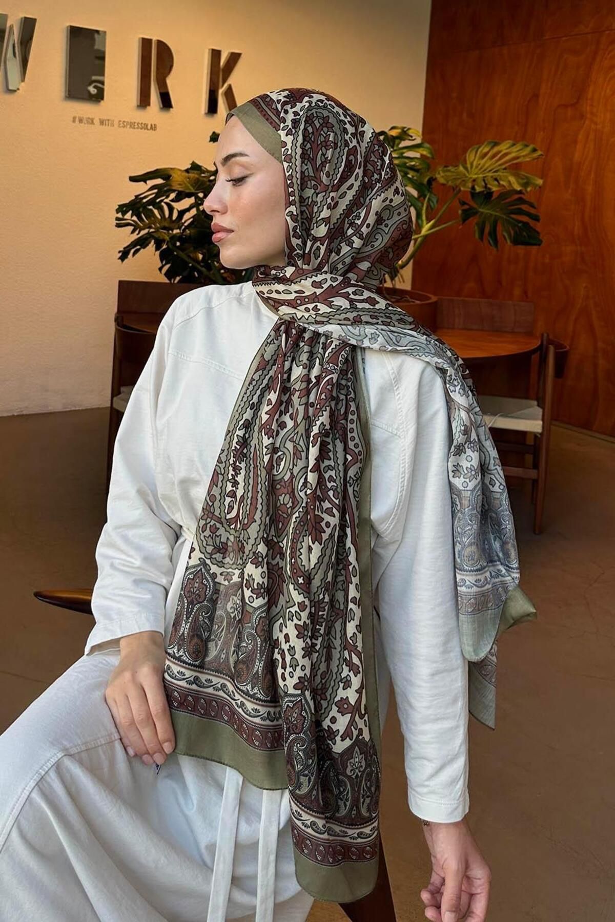 lamelif.com-شال ريترو من القطن باللون الأخضر النعناعي 4