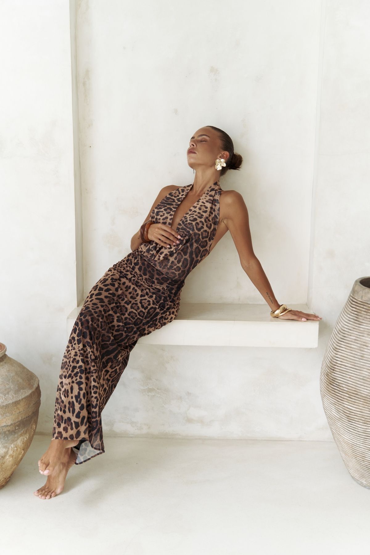 BOHEMAİ-Μακρύ φόρεμα Galagher Degaje Leopard Pattern 5